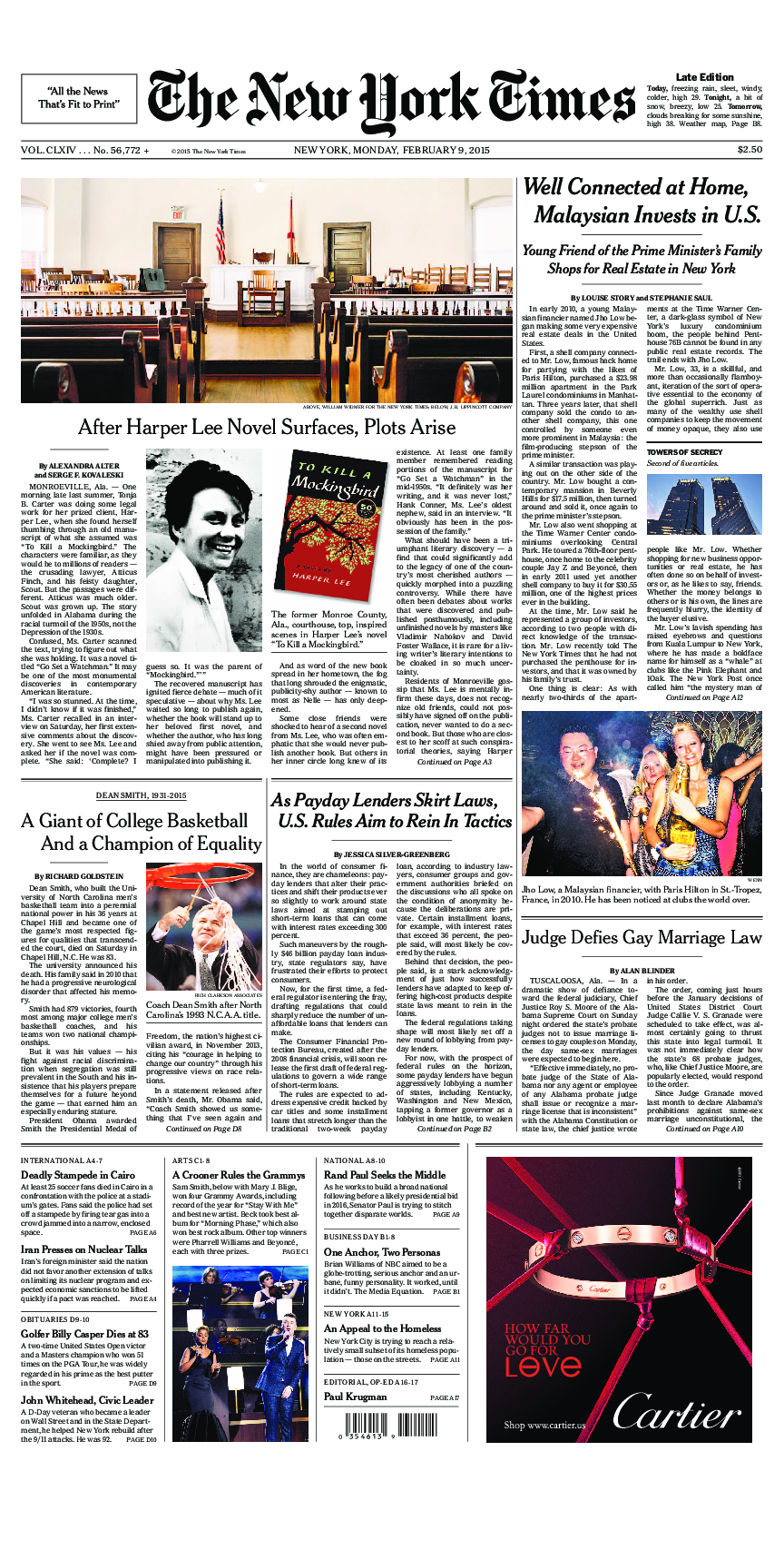 Prima-pagina-New-York-Times-del-2015-02-09
