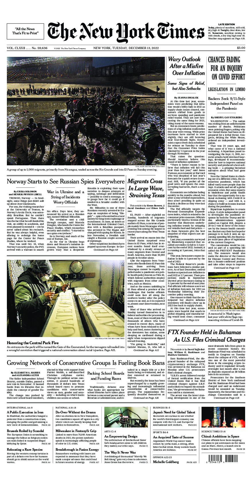 Prima-pagina-New-York-Times-del-2022-12-13