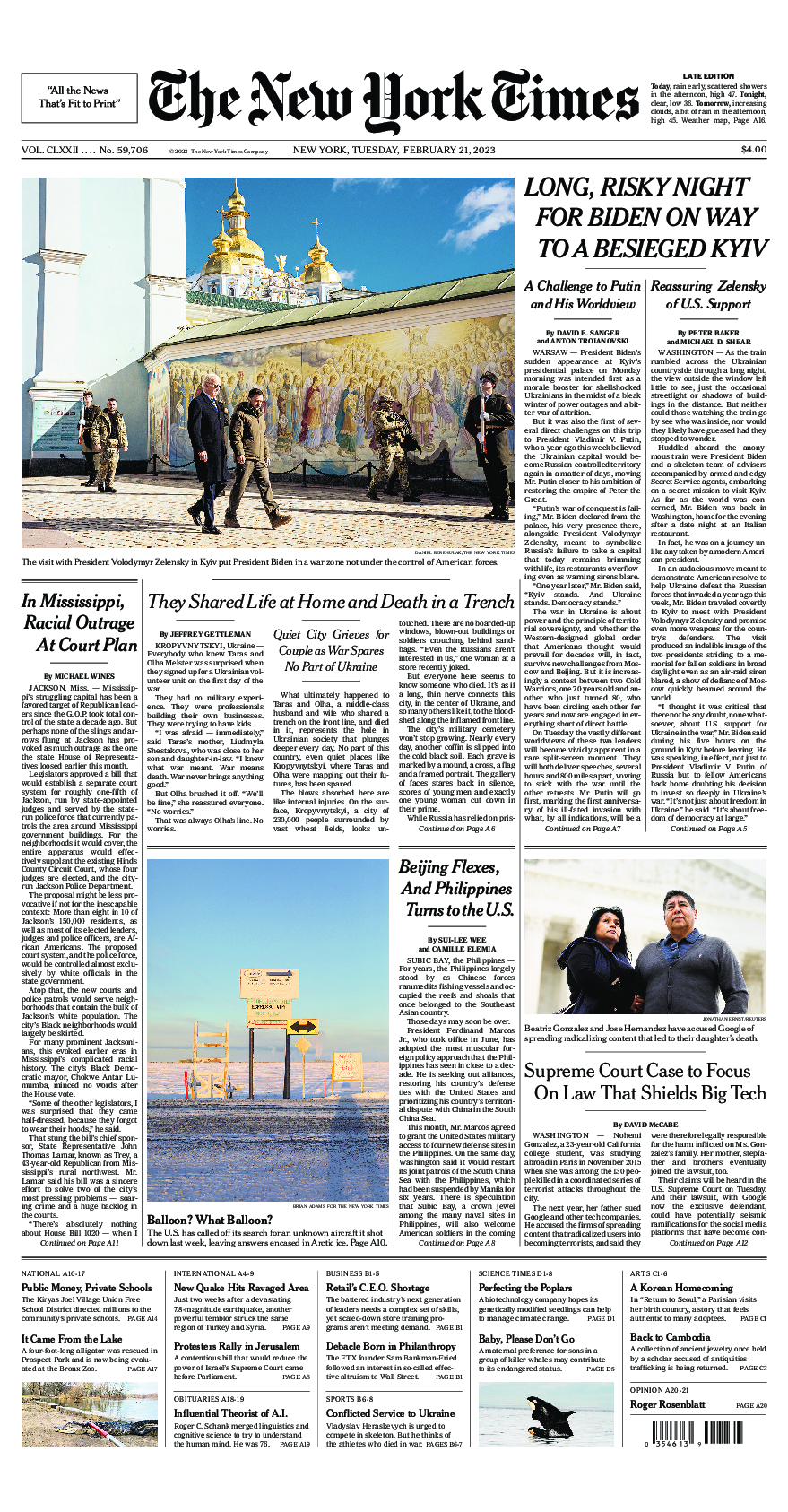Prima-pagina-New-York-Times-del-2023-02-21