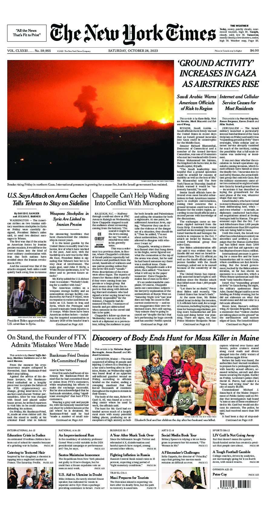Prima-pagina-New-York-Times-del-2023-10-28