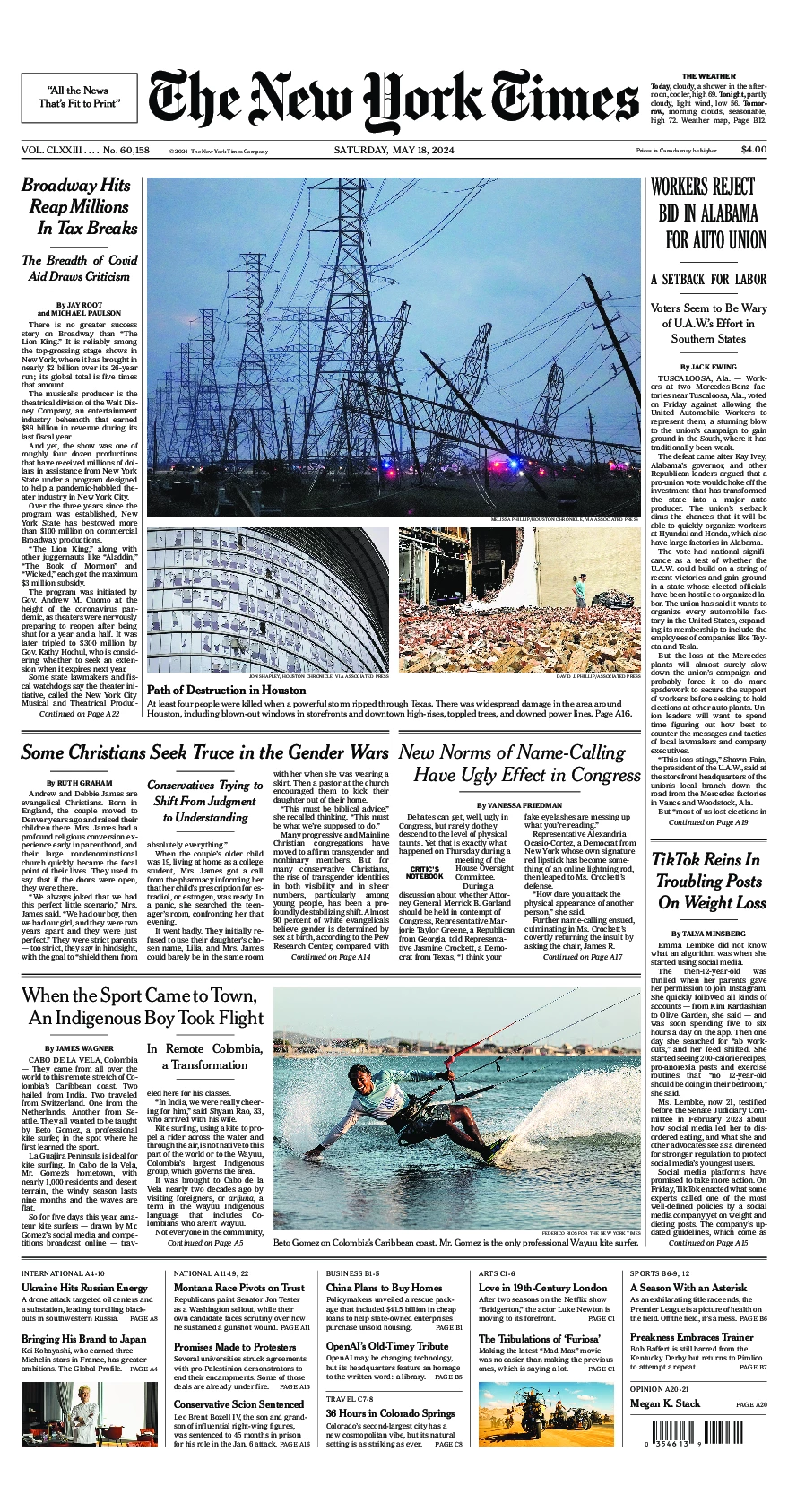 Prima-pagina-del-New-York-Times-edizione-di-oggi-2024-05-18