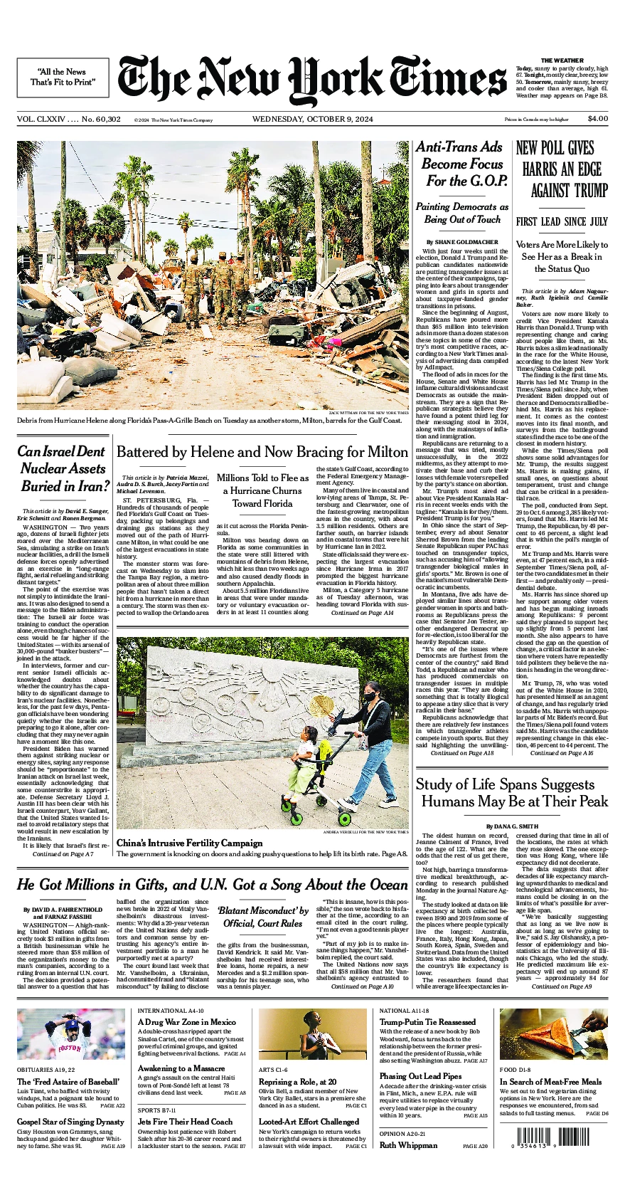 Prima-pagina-del-New-York-Times-edizione-di-oggi-2024-10-09