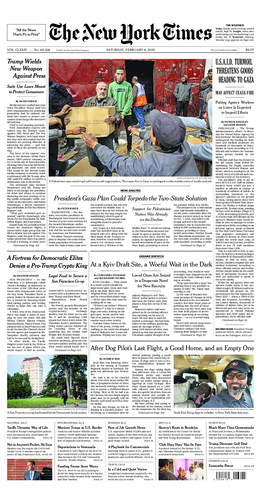 Prima-pagina-del-New-York-Times-edizione-di-oggi-2025-02-08