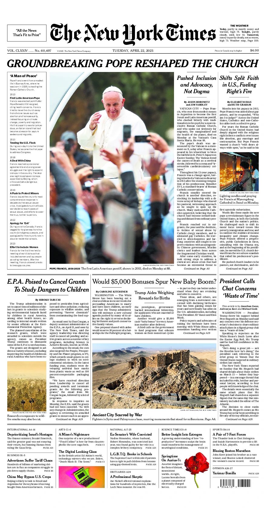 Prima-pagina-del-New-York-Times-edizione-di-oggi-2025-04-22