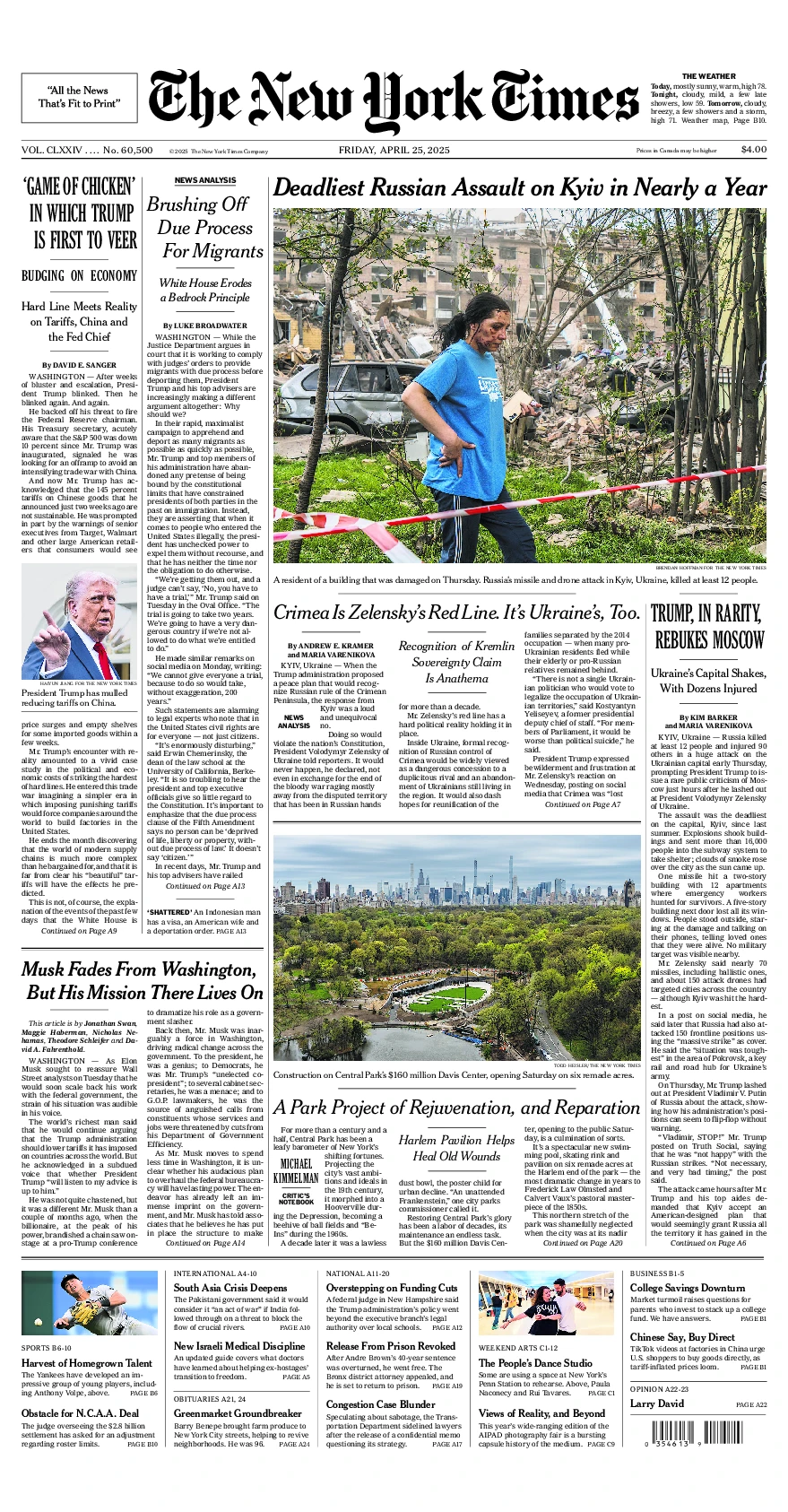Prima-pagina-del-New-York-Times-edizione-di-oggi-2025-04-25