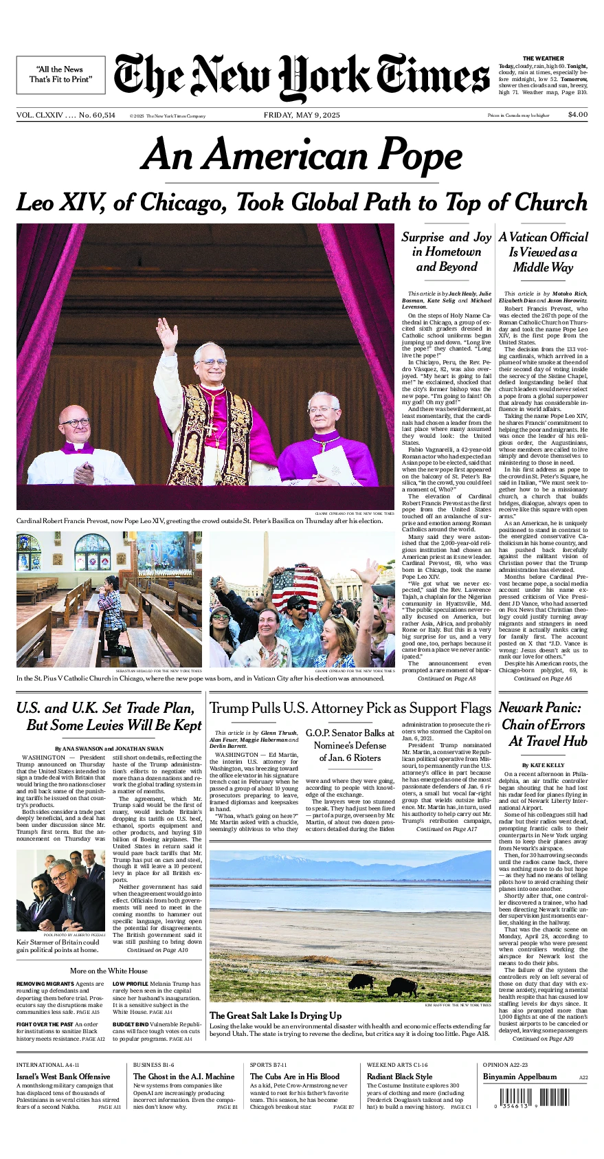 Prima-pagina-del-New-York-Times-edizione-di-oggi-2025-05-09