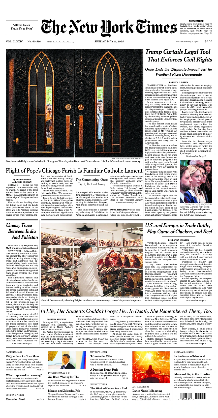 Prima-pagina-del-New-York-Times-edizione-di-oggi-2025-05-11