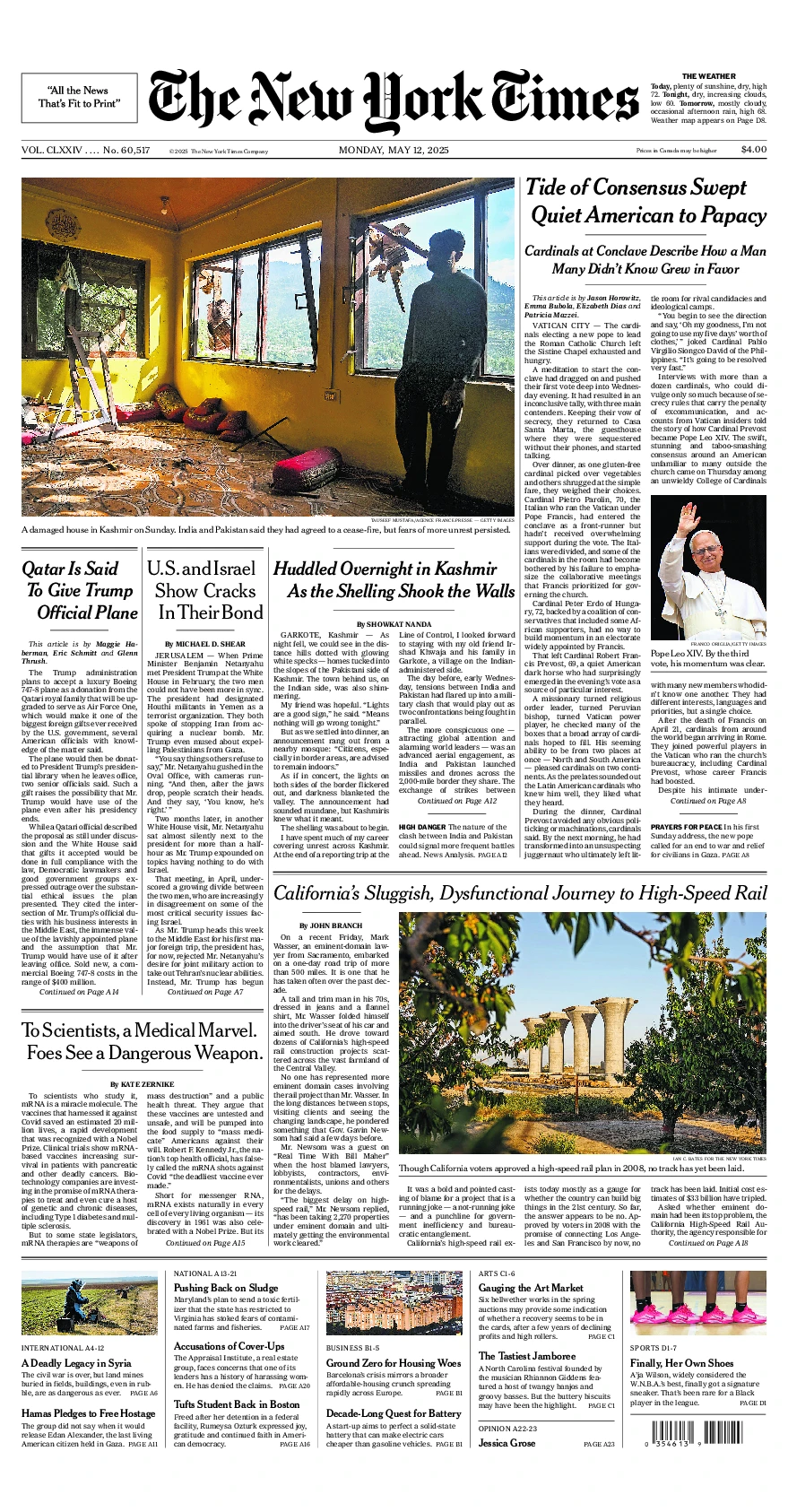 Prima-pagina-del-New-York-Times-edizione-di-oggi-2025-05-12