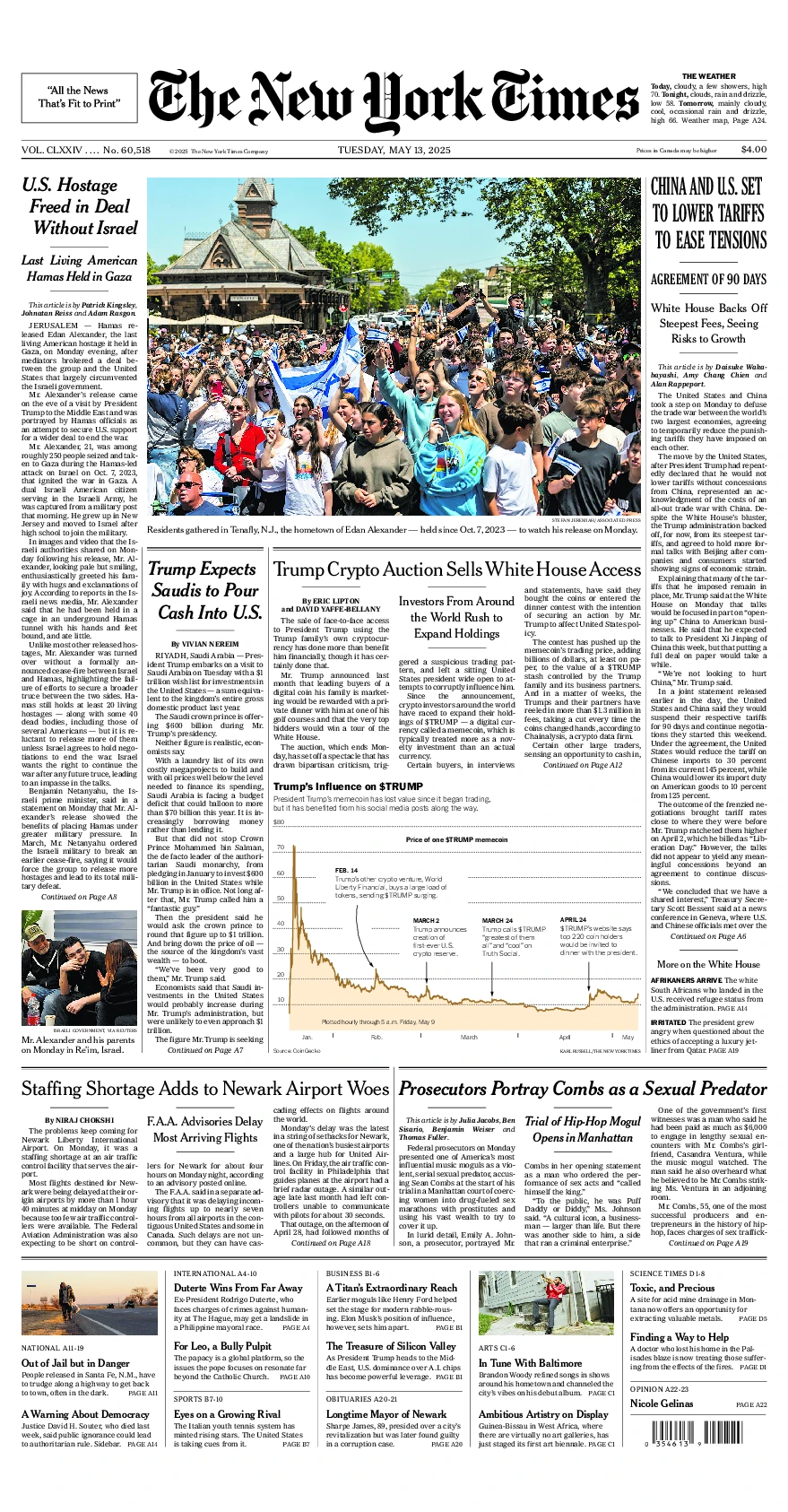 Prima-pagina-del-New-York-Times-edizione-di-oggi-2025-05-13