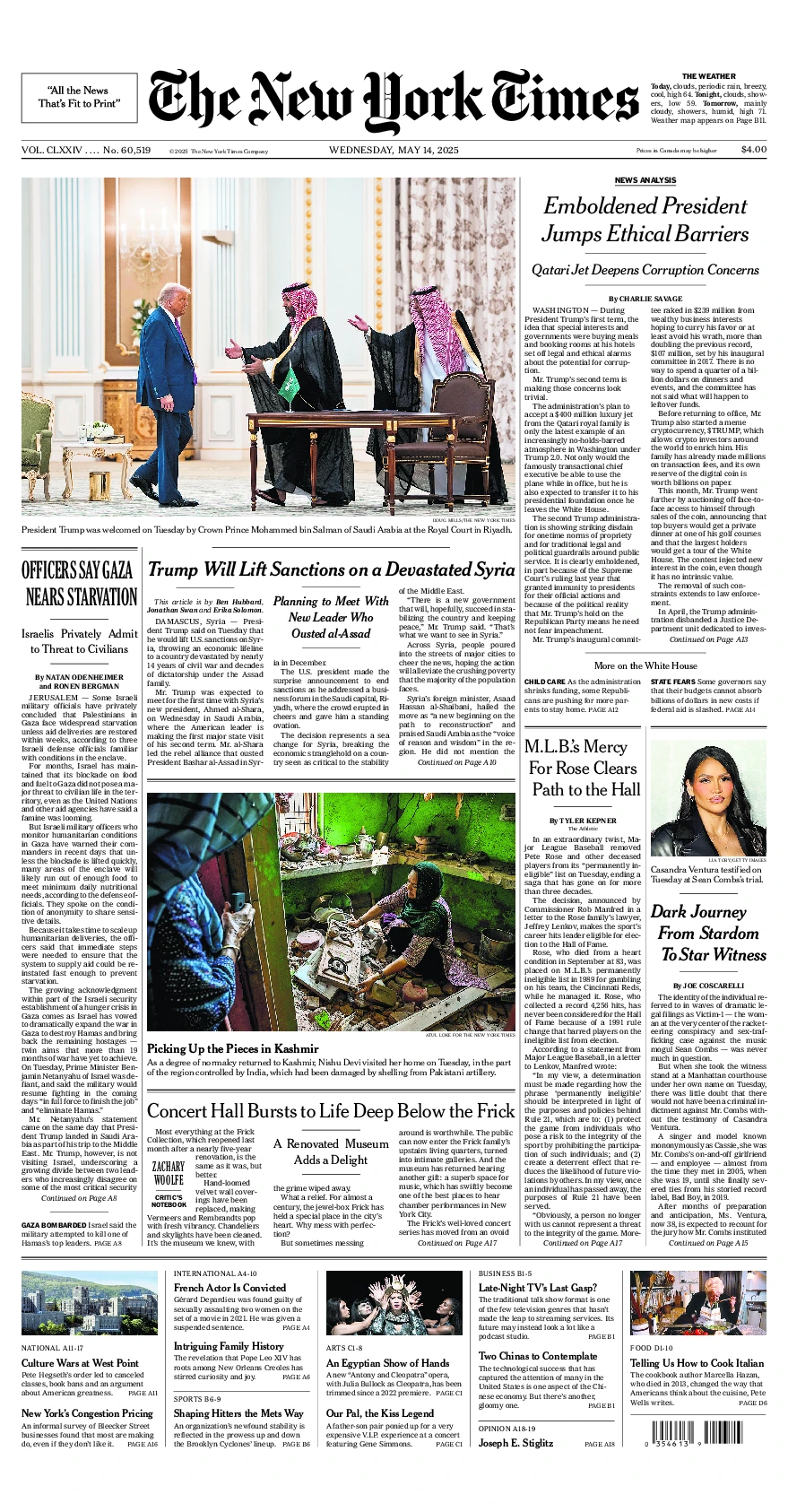 Prima-pagina-del-New-York-Times-edizione-di-oggi-2025-05-14