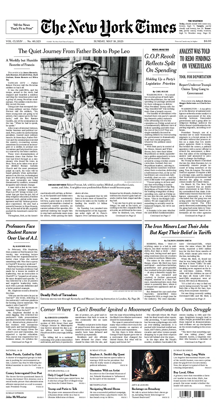 Prima-pagina-del-New-York-Times-edizione-di-oggi-2025-05-18