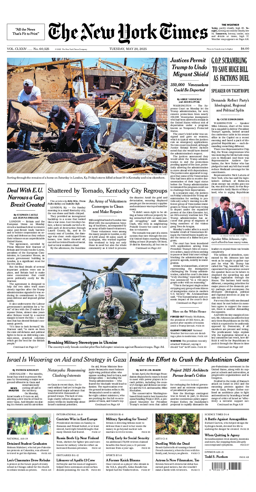 Prima-pagina-del-New-York-Times-edizione-di-oggi-2025-05-20