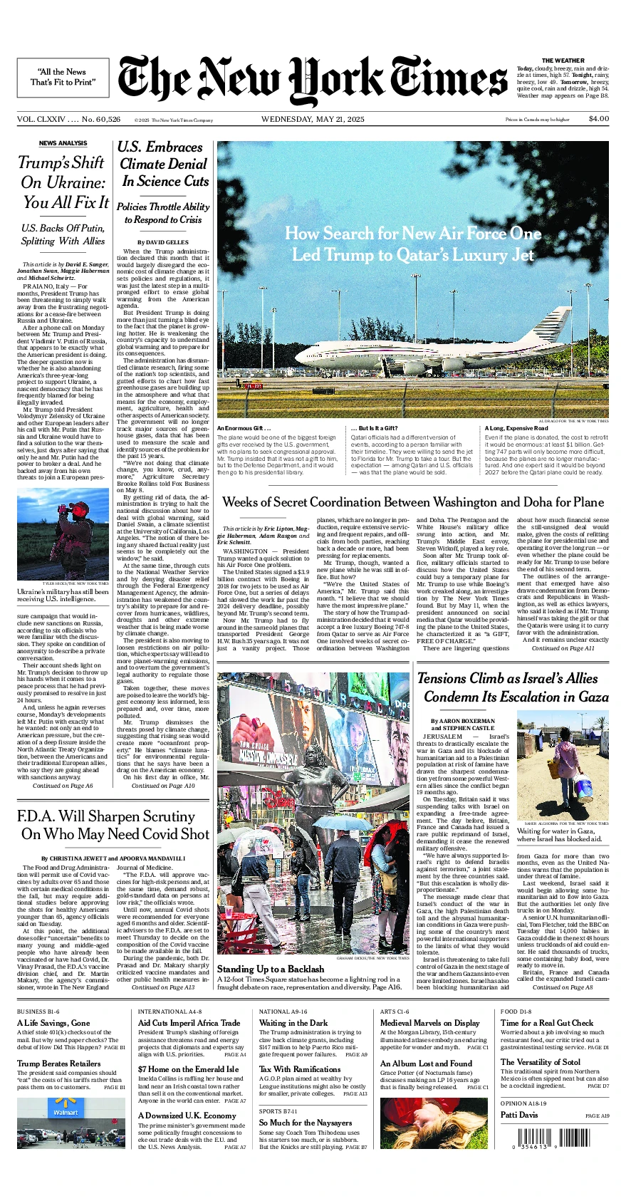 Prima-pagina-del-New-York-Times-edizione-di-oggi-2025-05-21