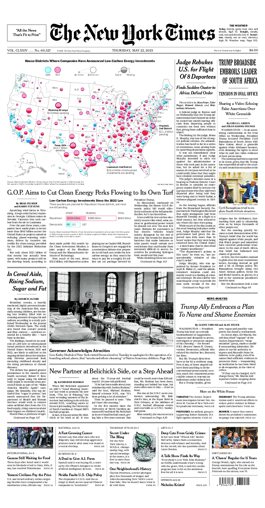 Prima-pagina-del-New-York-Times-edizione-di-oggi-2025-05-22