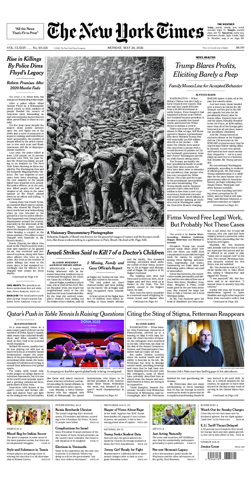 Prima-pagina-del-New-York-Times-edizione-di-oggi-2025-05-26