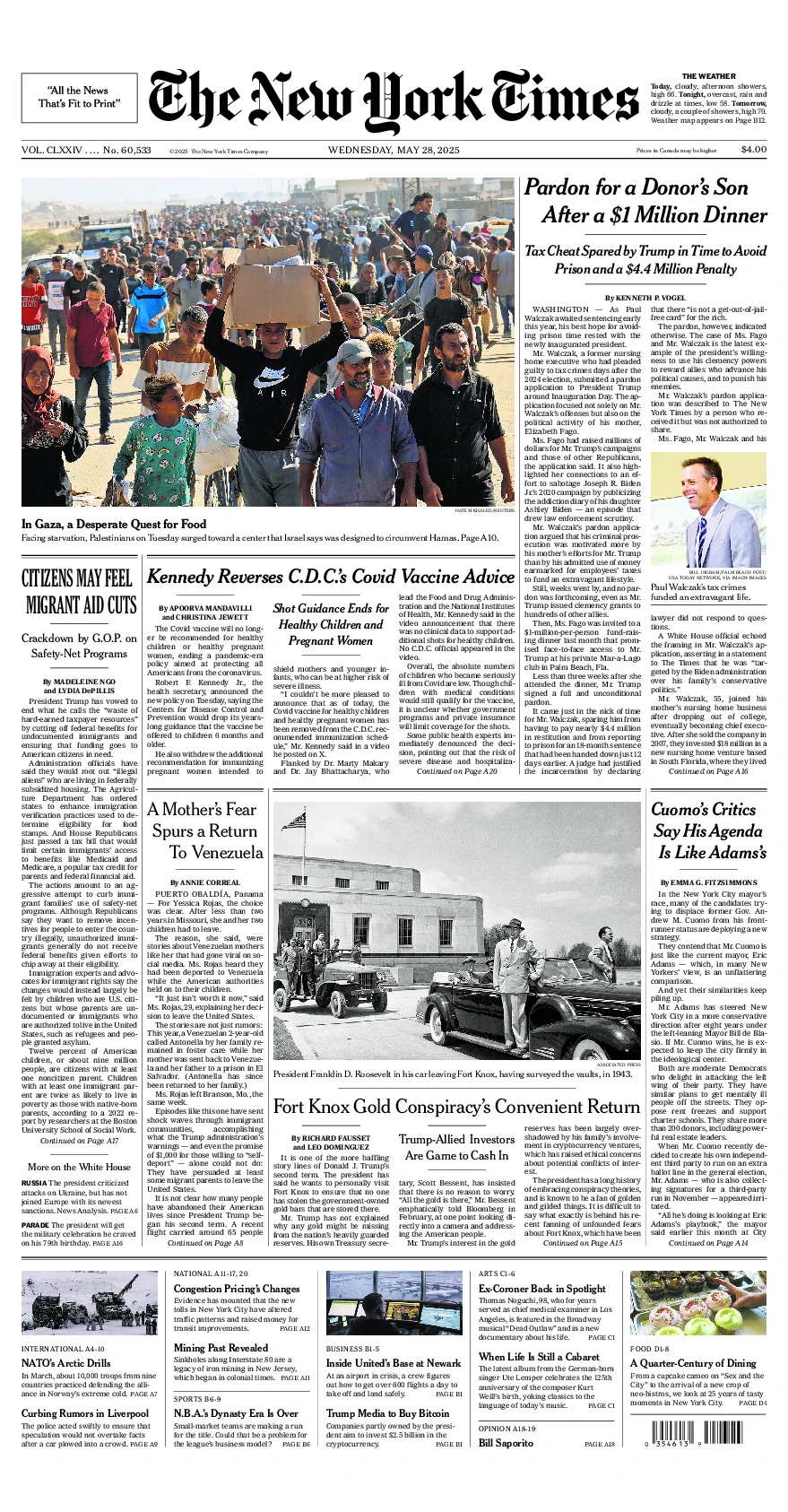 Prima-pagina-del-New-York-Times-edizione-di-oggi-2025-05-28