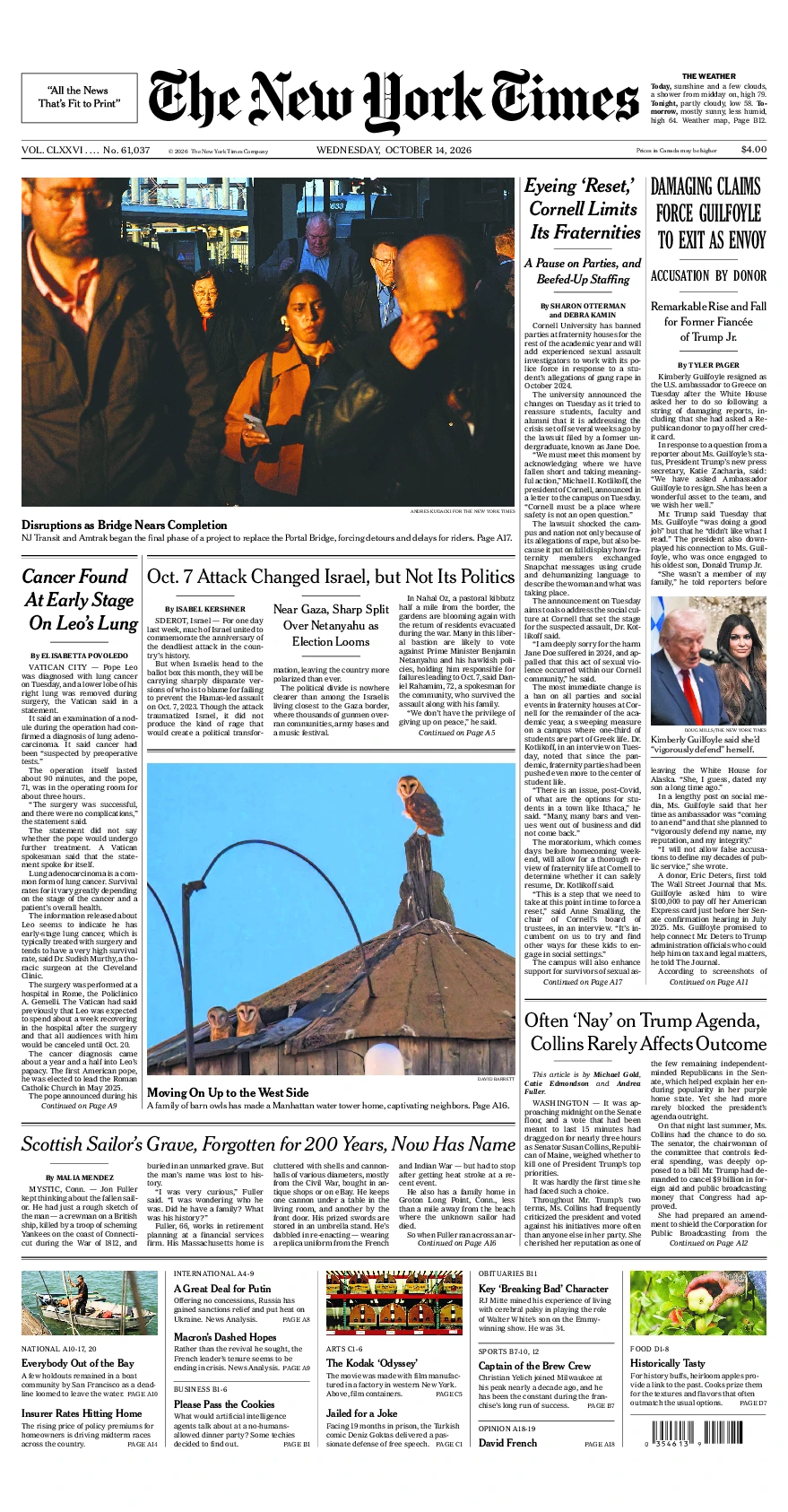 Prima-pagina-del-New-York-Times-edizione-di-oggi-2026-10-14