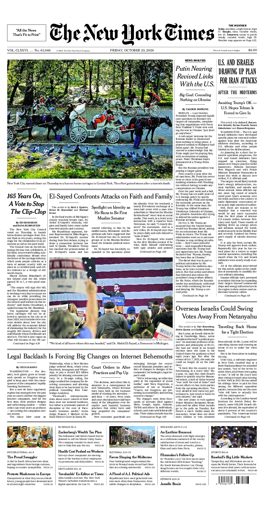 Prima-pagina-del-New-York-Times-edizione-di-oggi-2026-10-23
