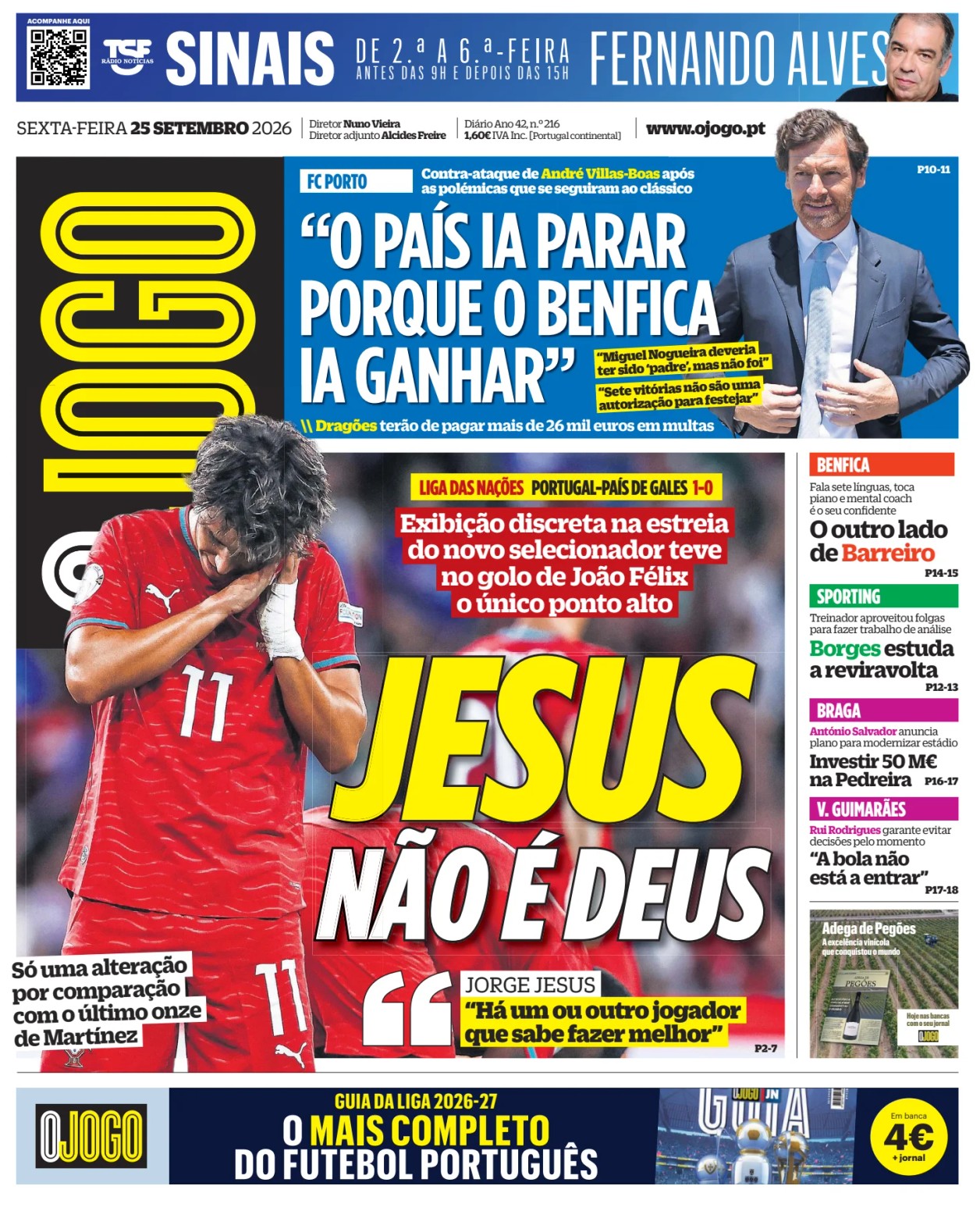 Prima-pagina-O-Jogo-oggi-edizione-di-oggi-20260925