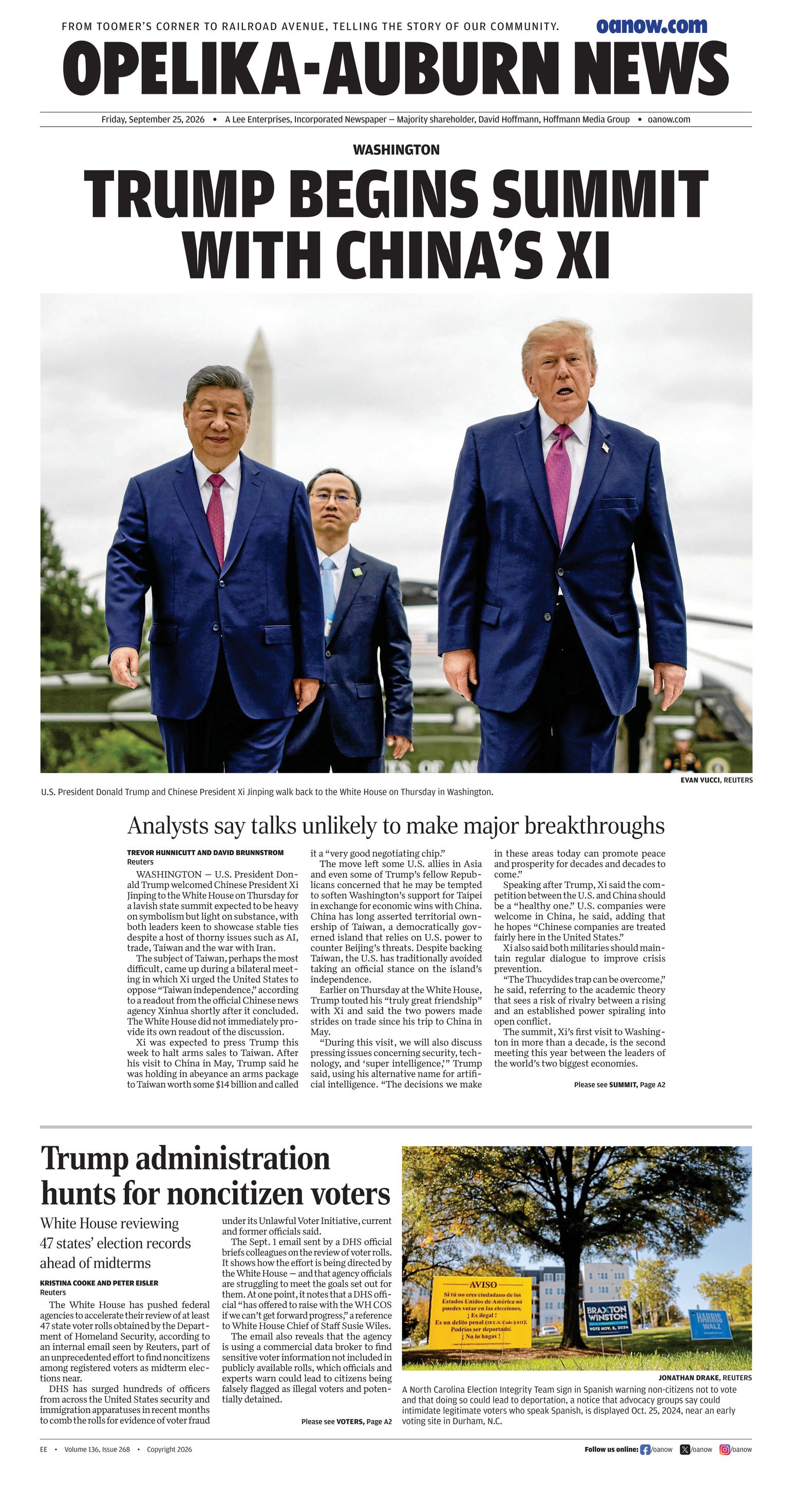 Prima-pagina-Opelika-Auburn-News-oggi-edizione-di-oggi-20260925