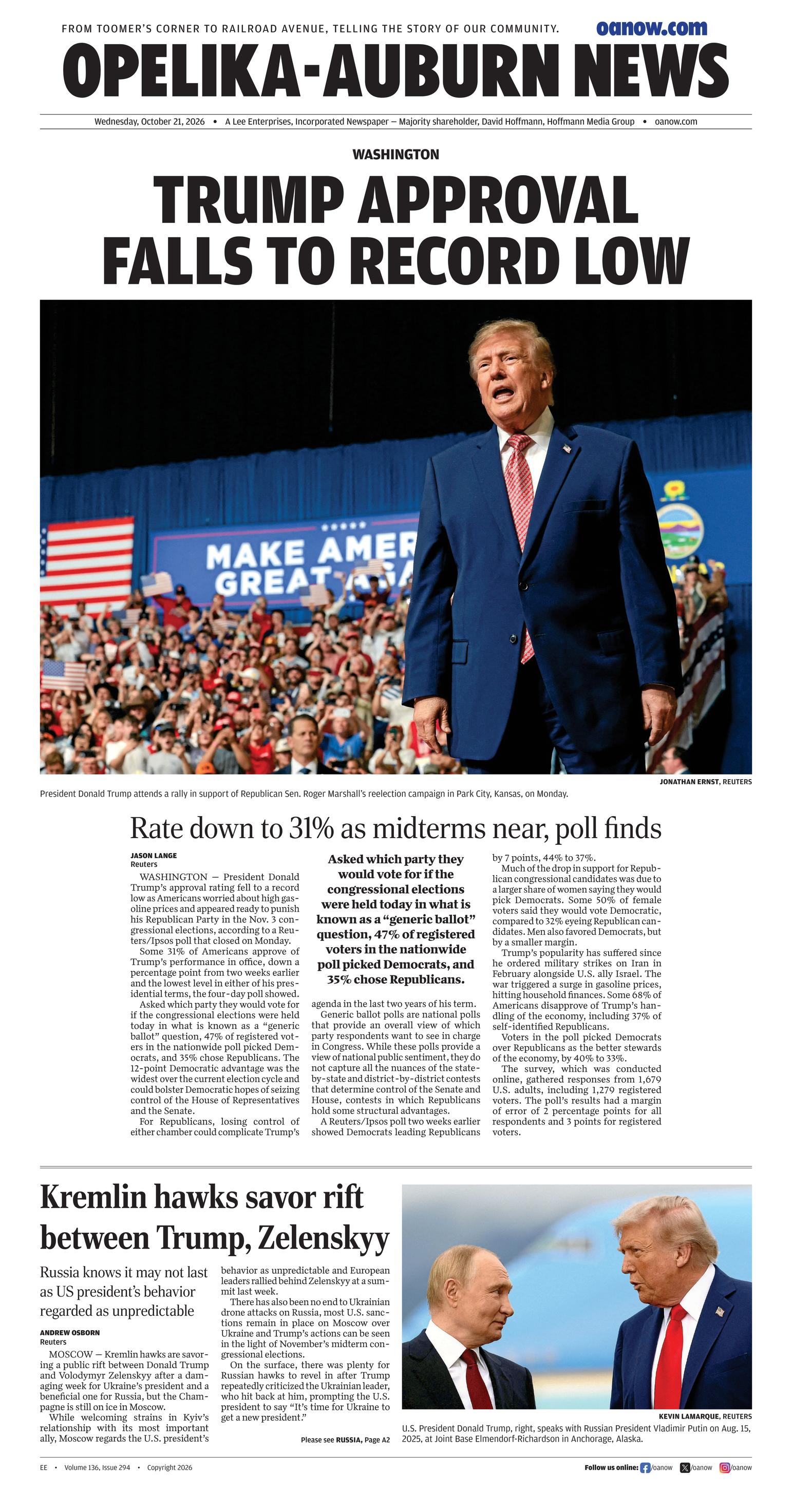 Prima-pagina-Opelika-Auburn-News-oggi-edizione-di-oggi-20261021