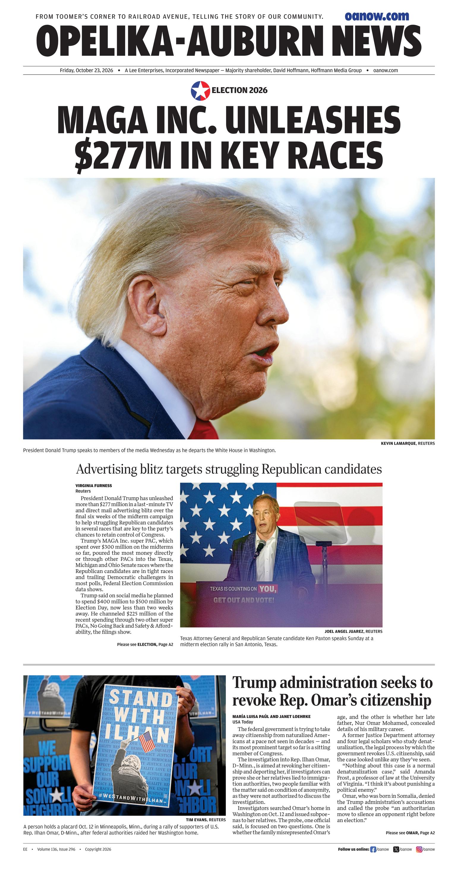 Prima-pagina-Opelika-Auburn-News-oggi-edizione-di-oggi-20261023