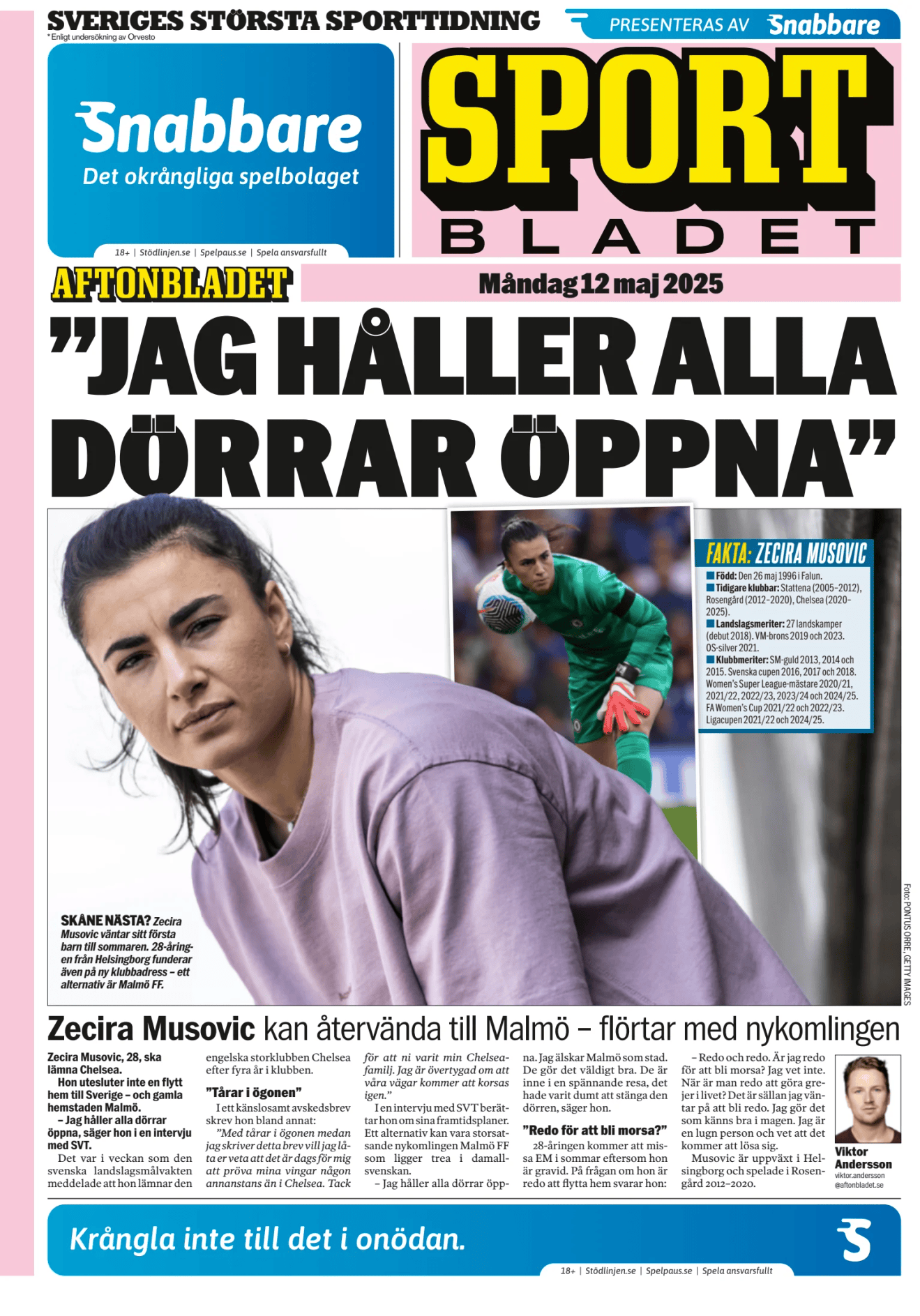 Prima-pagina-Sportbladet-oggi-edizione-di-oggi-20250512