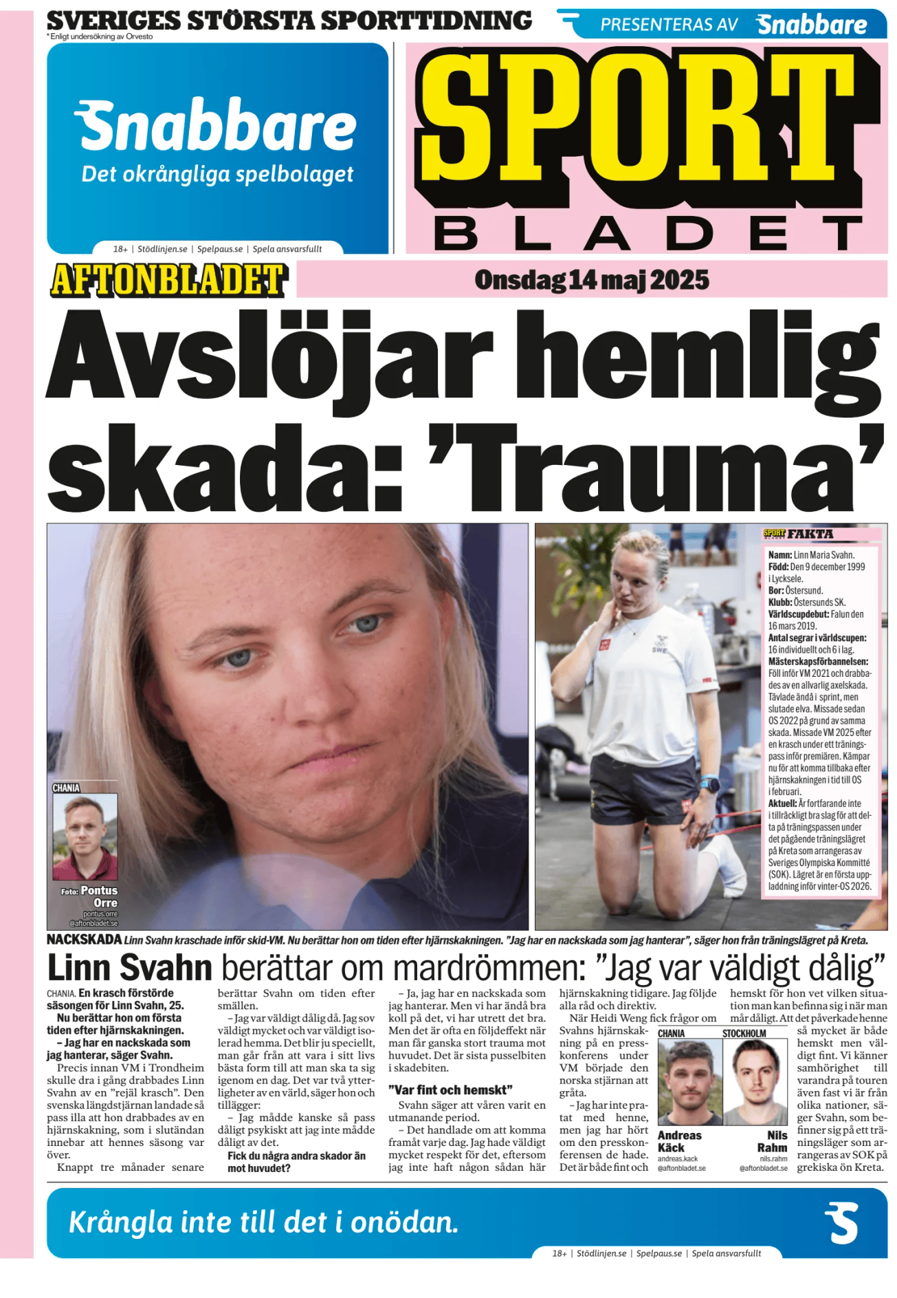 Prima-pagina-Sportbladet-oggi-edizione-di-oggi-20250514