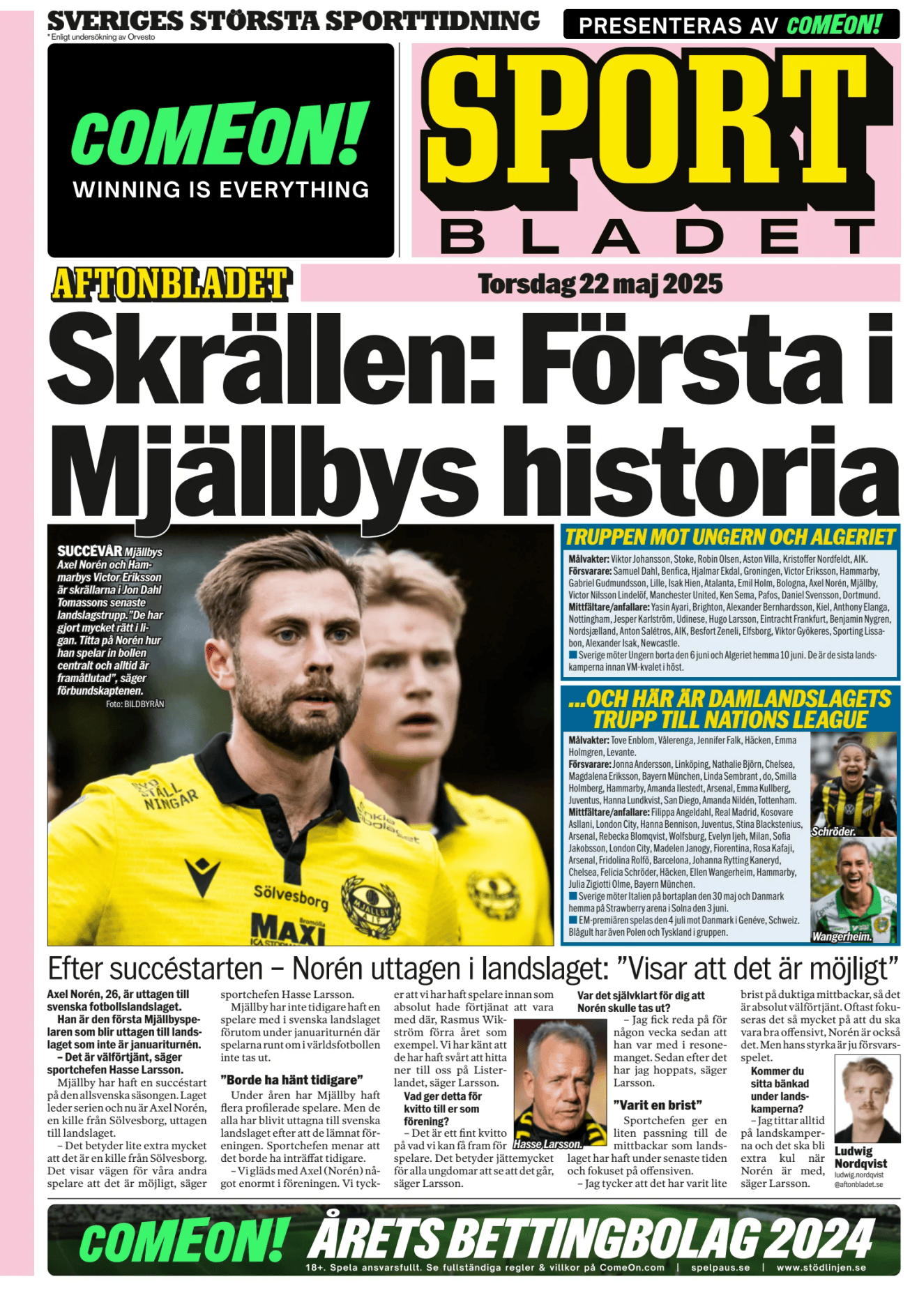 Prima-pagina-Sportbladet-oggi-edizione-di-oggi-20250522