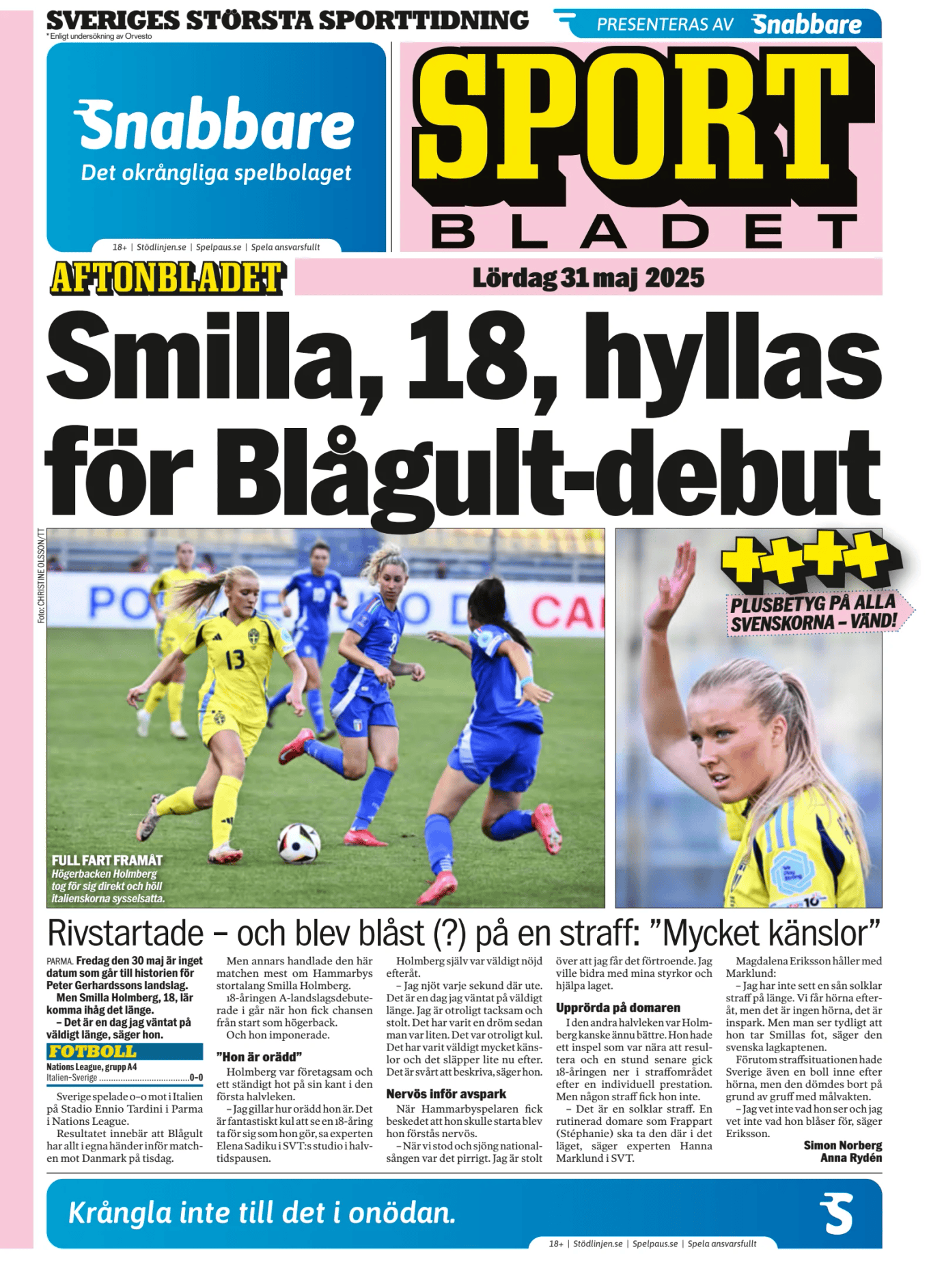 Prima-pagina-Sportbladet-oggi-edizione-di-oggi-20250531