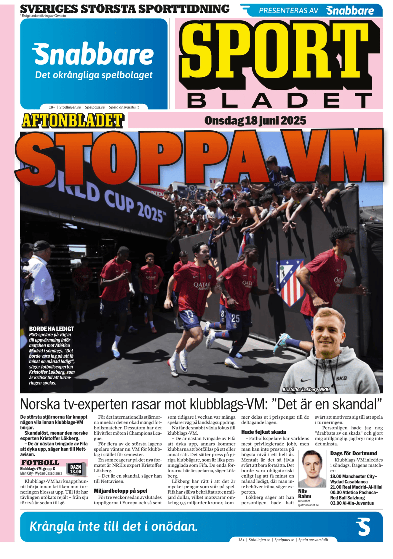 Prima-pagina-Sportbladet-oggi-edizione-di-oggi-20250618