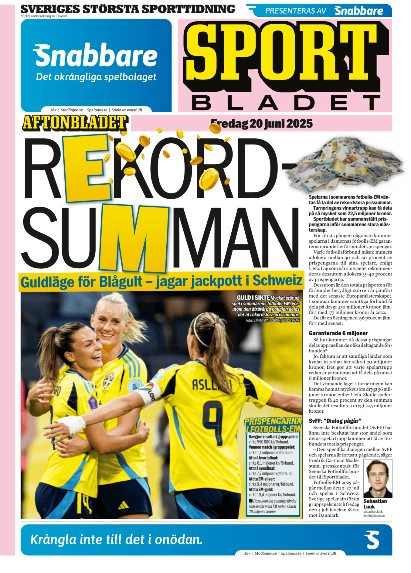 Prima-pagina-Sportbladet-oggi-edizione-di-oggi-20250620