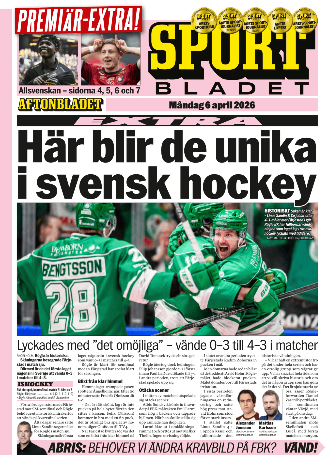 Prima-pagina-Sportbladet-oggi-edizione-di-oggi-20260406