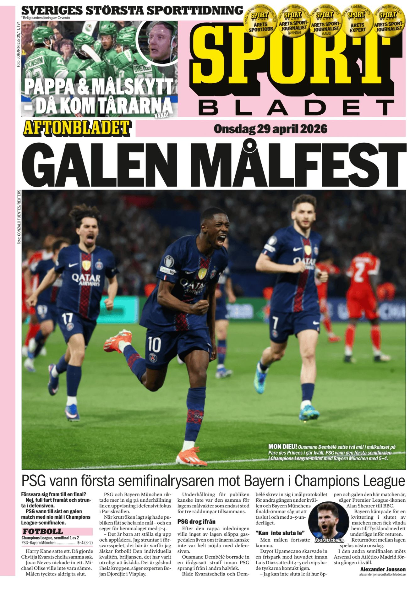 Prima-pagina-Sportbladet-oggi-edizione-di-oggi-20260429