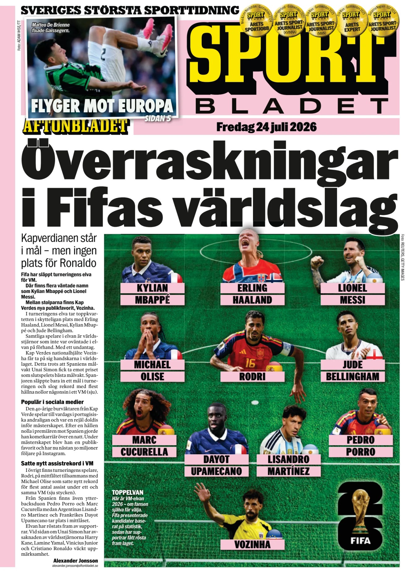 Prima-pagina-Sportbladet-oggi-edizione-di-oggi-20260724