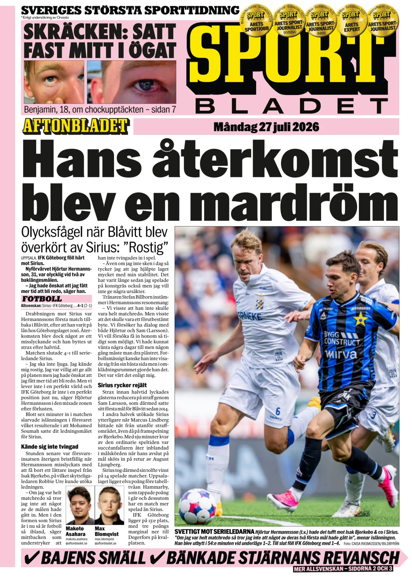 Prima-pagina-Sportbladet-oggi-edizione-di-oggi-20260727