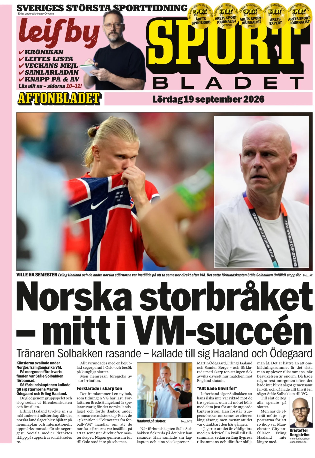 Prima-pagina-Sportbladet-oggi-edizione-di-oggi-20260919