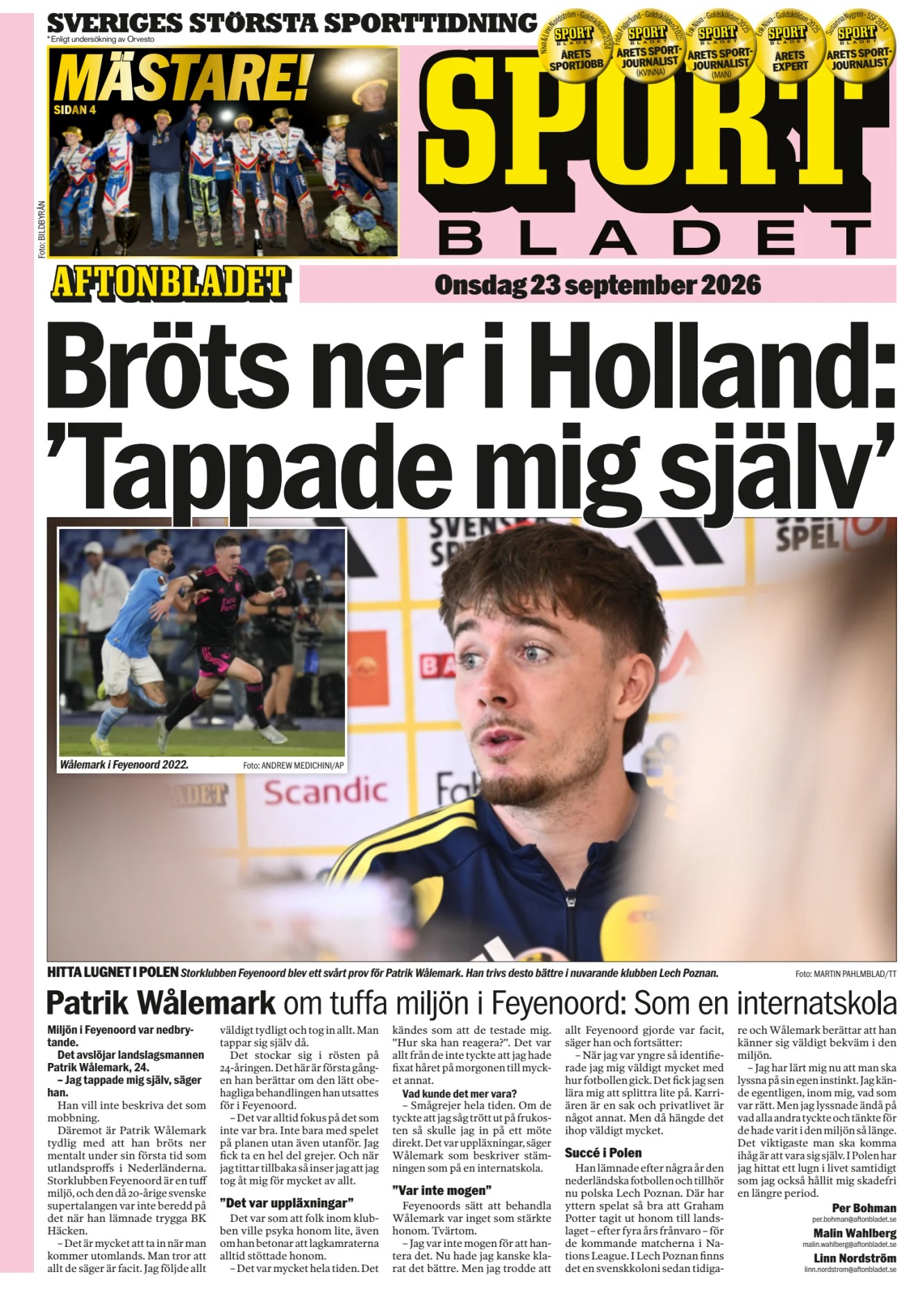 Prima-pagina-Sportbladet-oggi-edizione-di-oggi-20260923