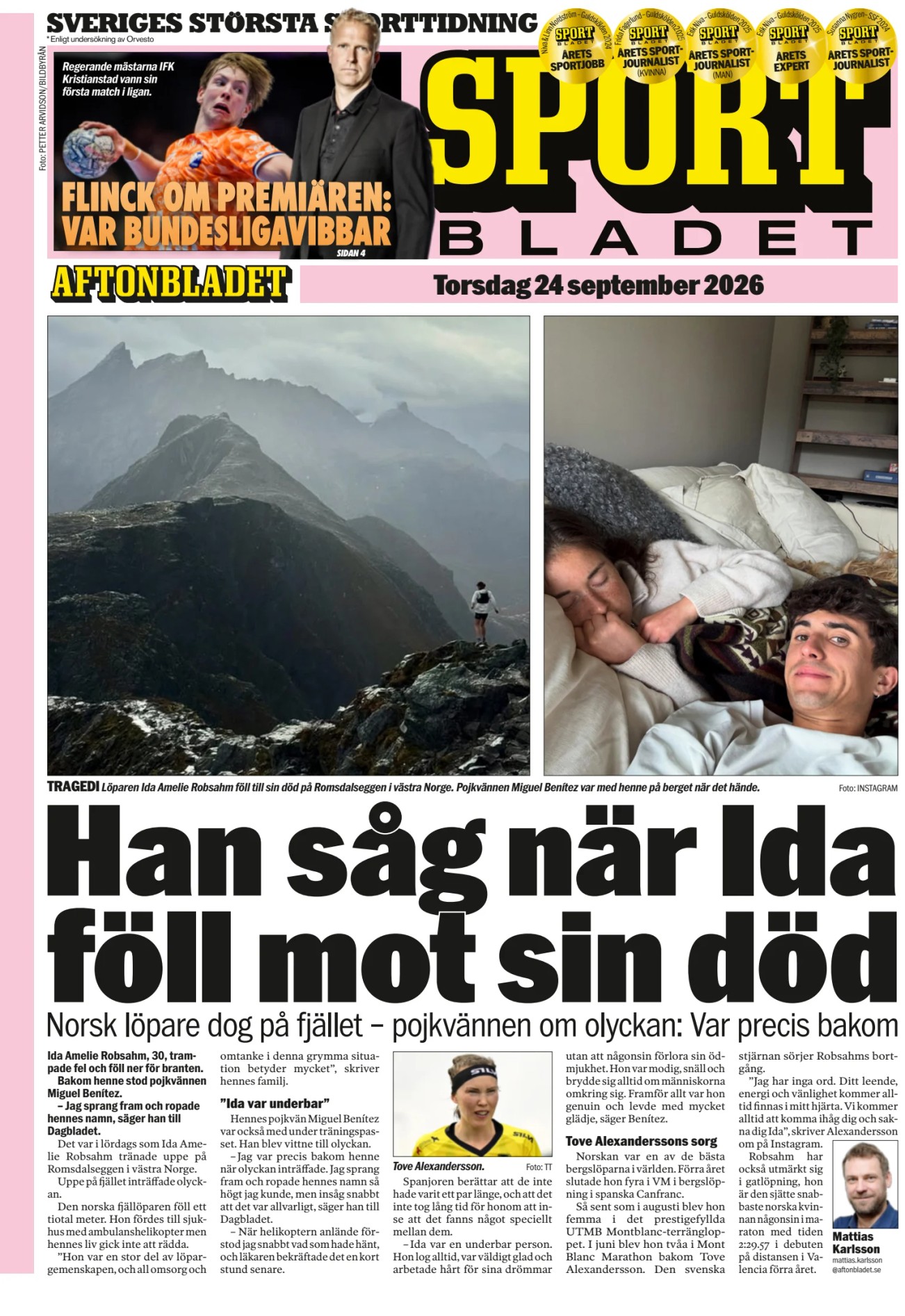 Prima-pagina-Sportbladet-oggi-edizione-di-oggi-20260924