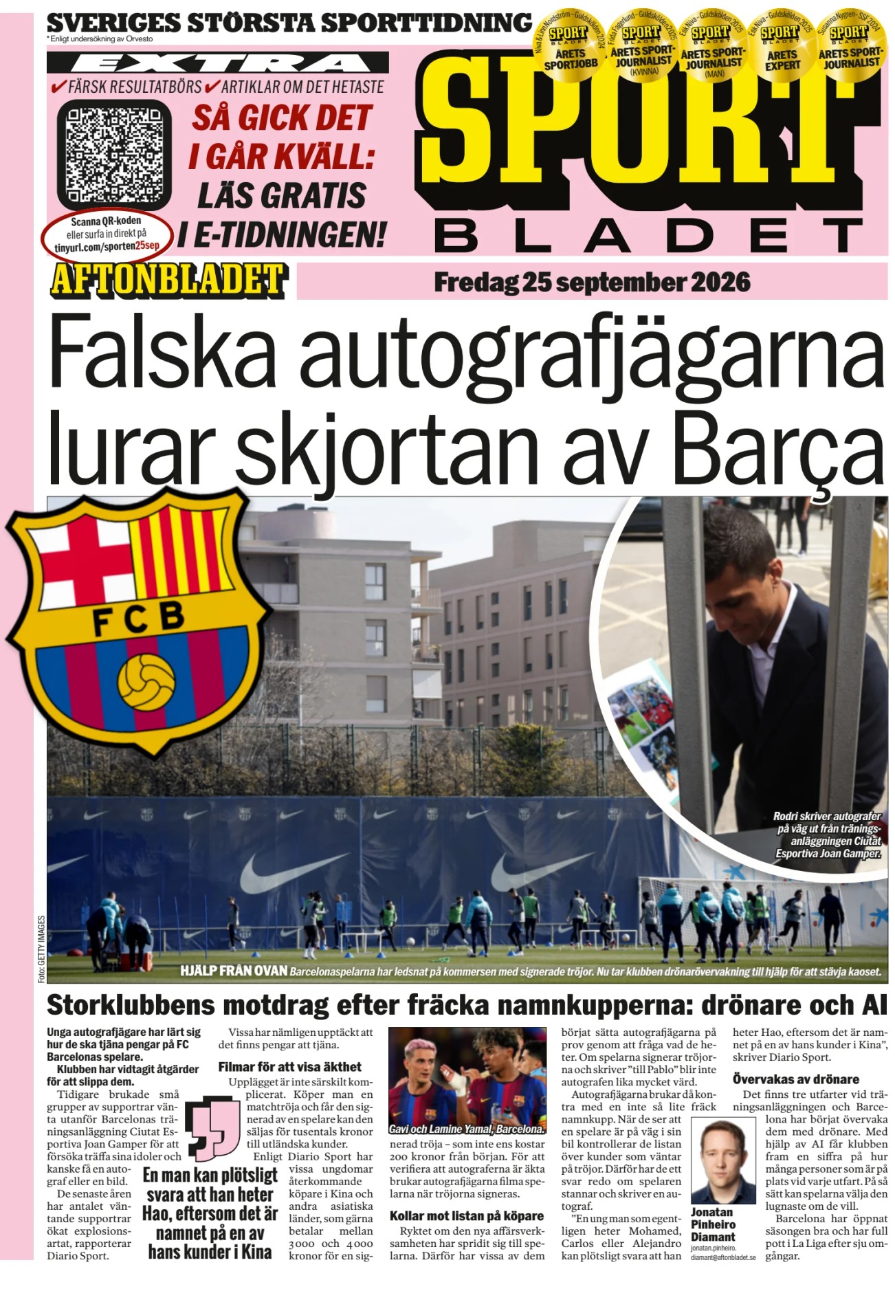 Prima-pagina-Sportbladet-oggi-edizione-di-oggi-20260925