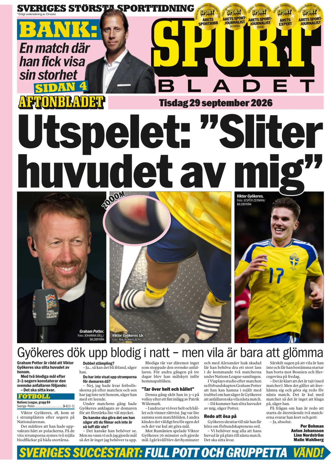 Prima-pagina-Sportbladet-oggi-edizione-di-oggi-20260929