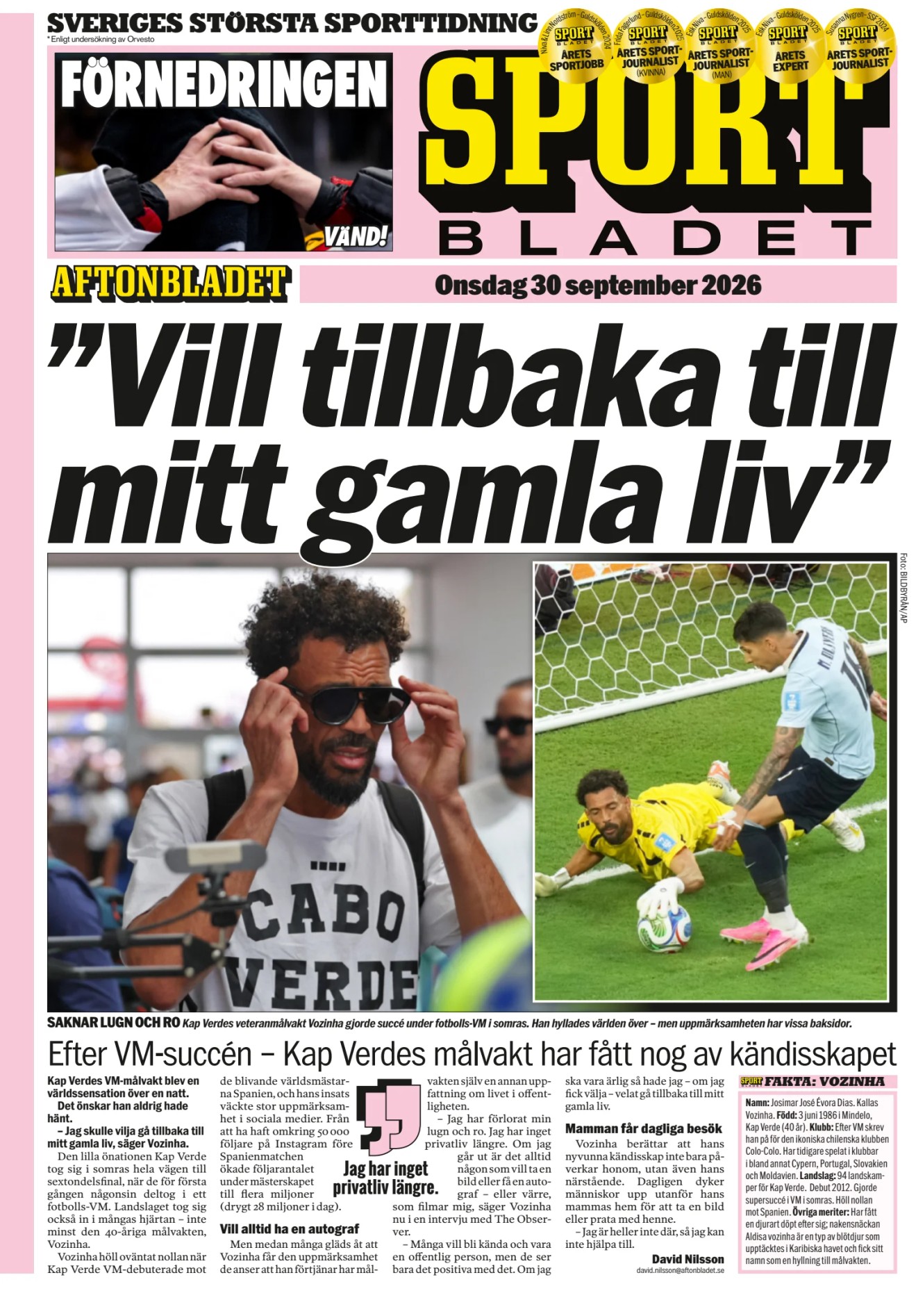 Prima-pagina-Sportbladet-oggi-edizione-di-oggi-20260930