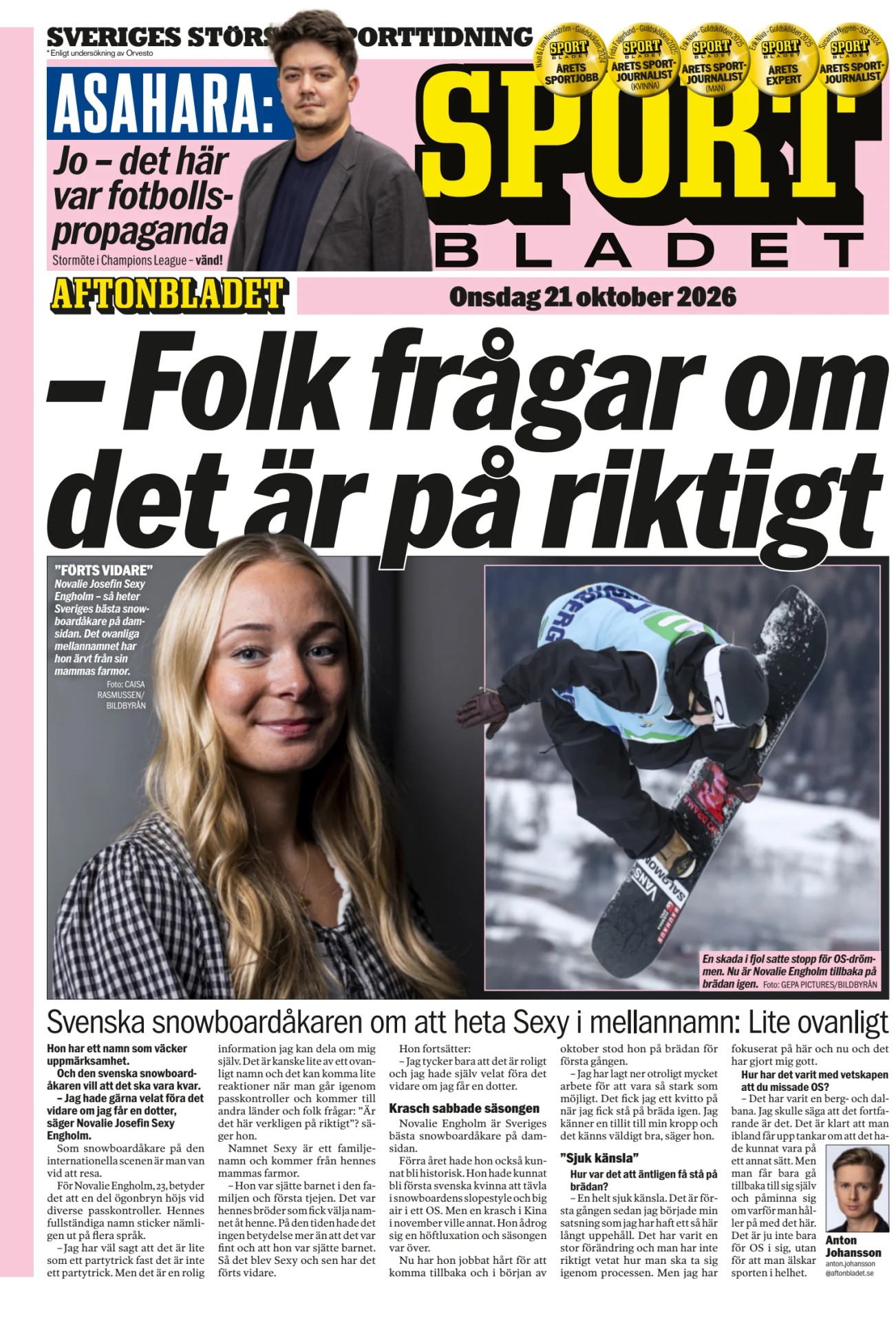 Prima-pagina-Sportbladet-oggi-edizione-di-oggi-20261021