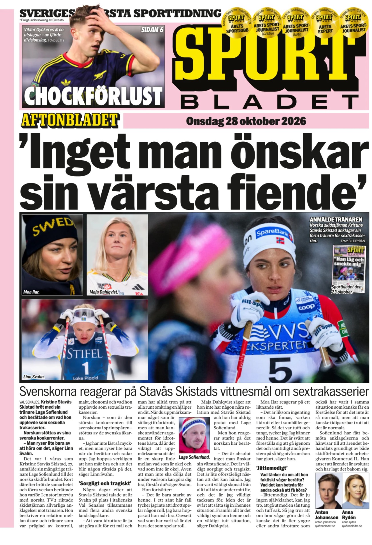 Prima-pagina-Sportbladet-oggi-edizione-di-oggi-20261028