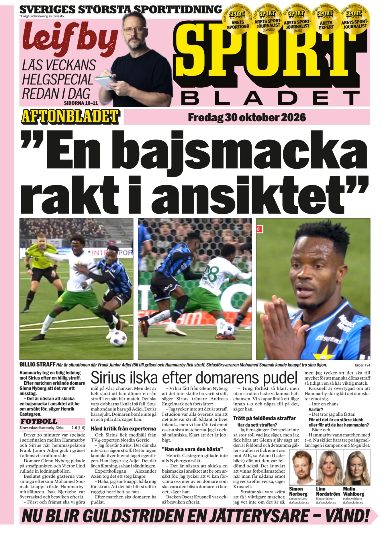 Prima-pagina-Sportbladet-oggi-edizione-di-oggi-20261030
