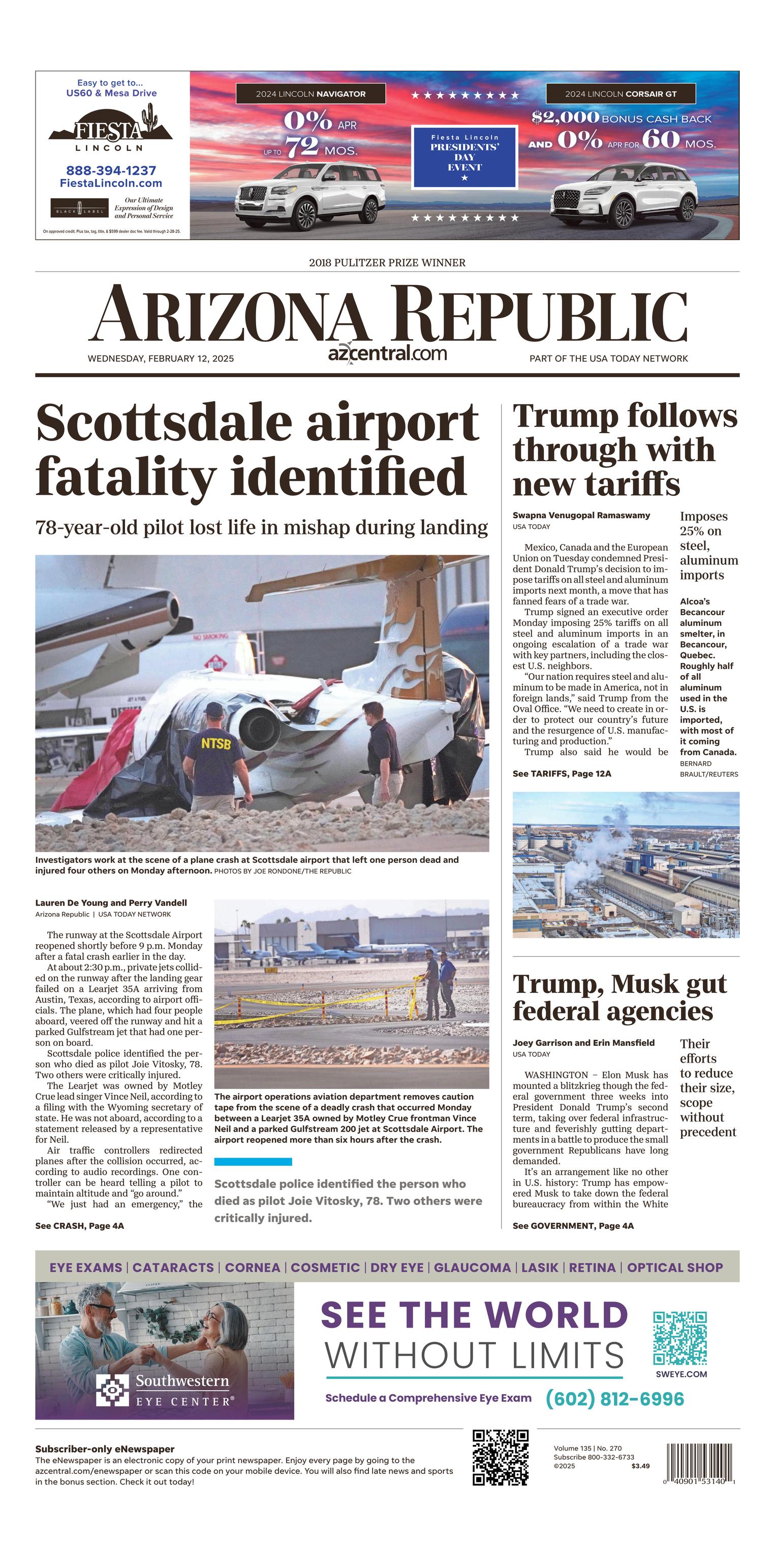 Prima-pagina-The-Arizona-Republic-oggi-edizione-di-oggi-20250212