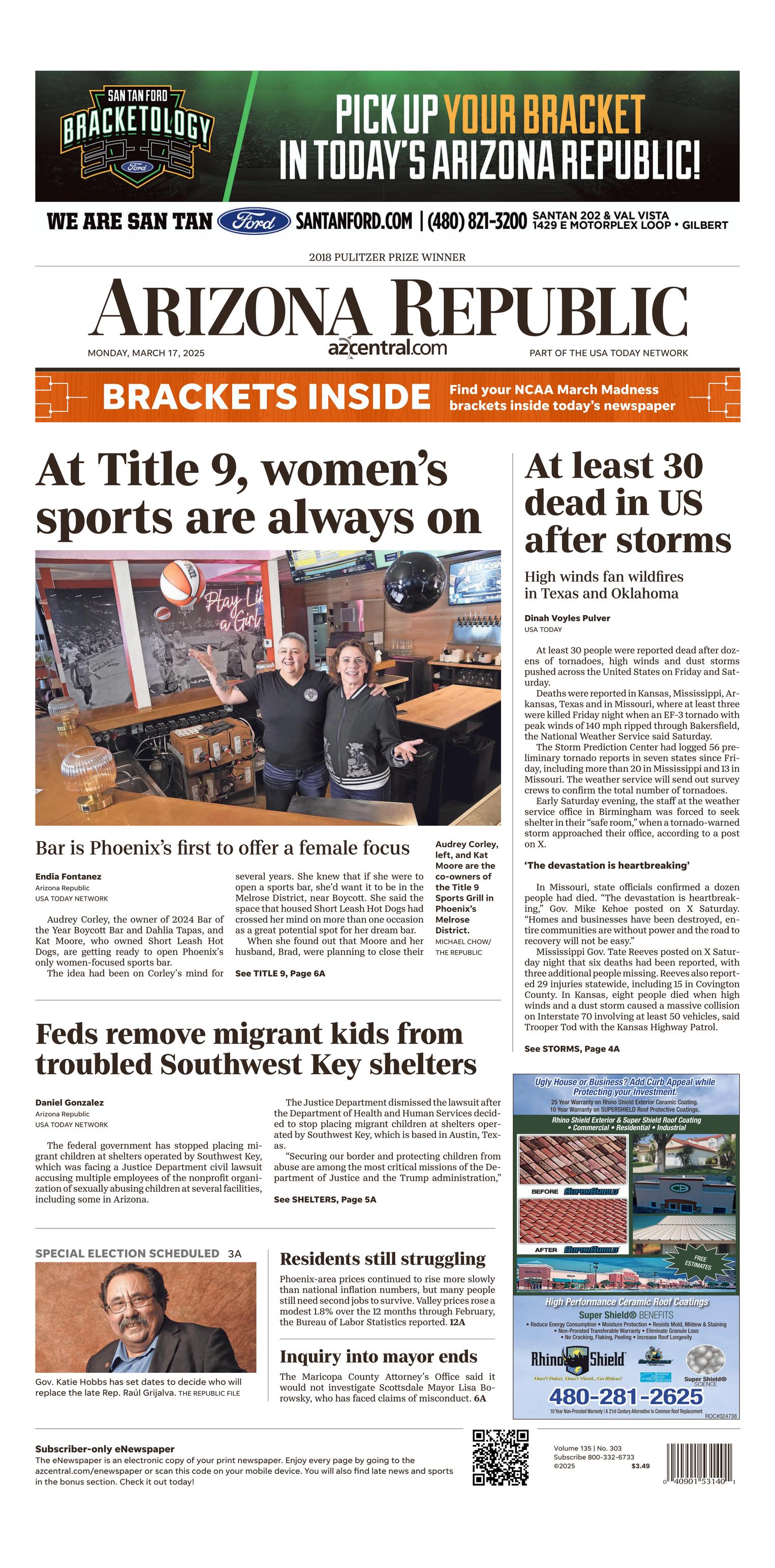 Prima-pagina-The-Arizona-Republic-oggi-edizione-di-oggi-20250317