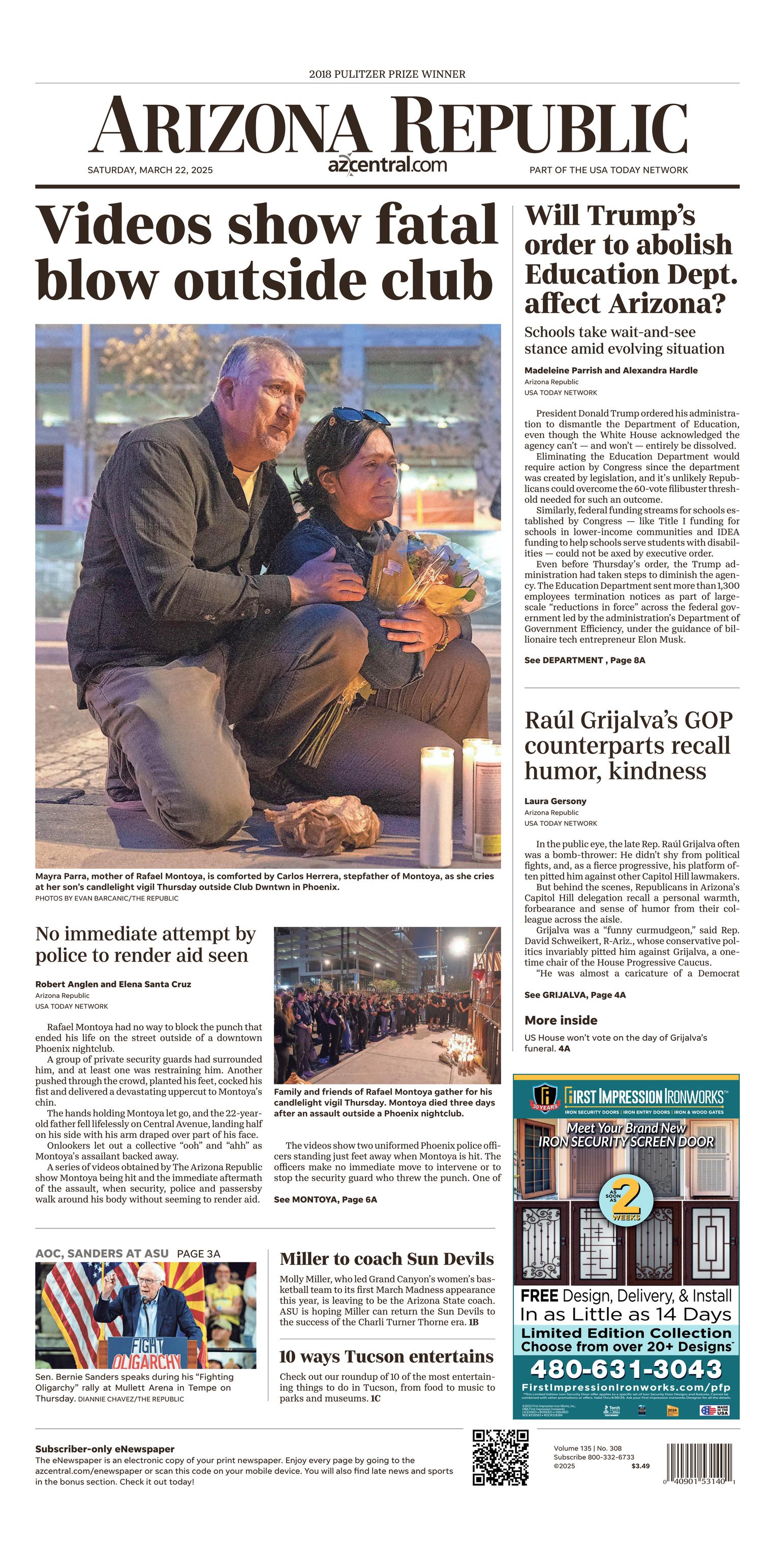 Prima-pagina-The-Arizona-Republic-oggi-edizione-di-oggi-20250322