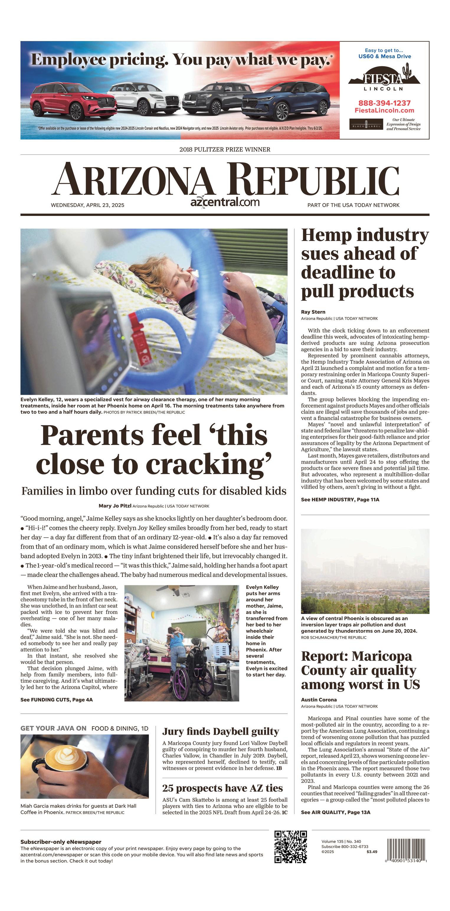 Prima-pagina-The-Arizona-Republic-oggi-edizione-di-oggi-20250423