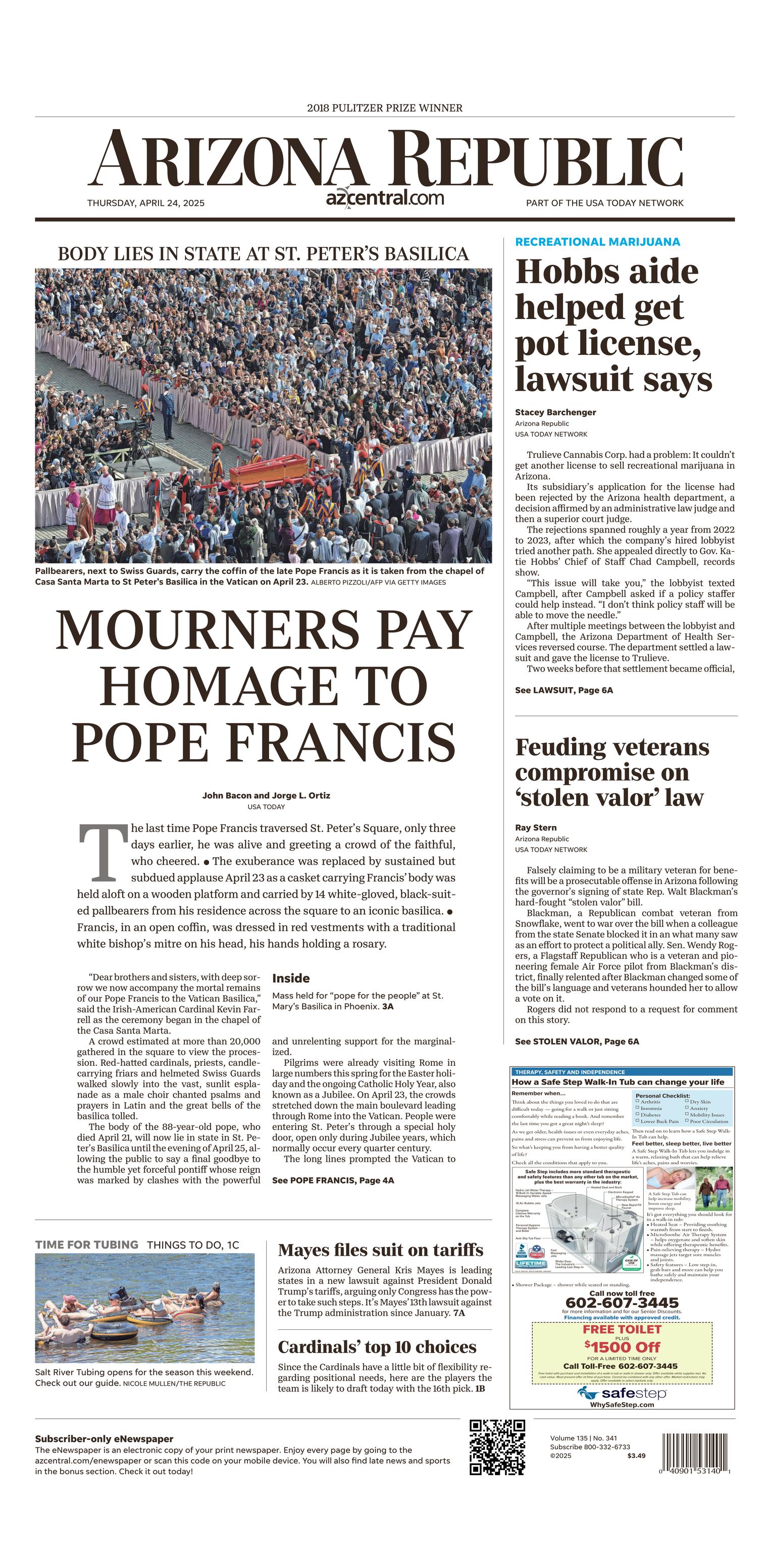 Prima-pagina-The-Arizona-Republic-oggi-edizione-di-oggi-20250424